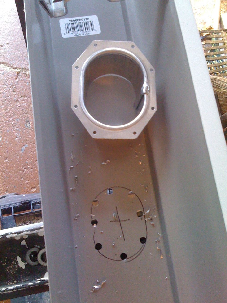 downspout gutter hole cut holes flange shape came rivets had 1577