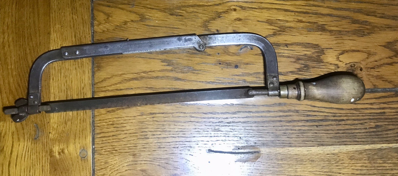 Vintage Hack Saw UNION HARDWARE Adjustable Length Antique USA Wood Handle Tool