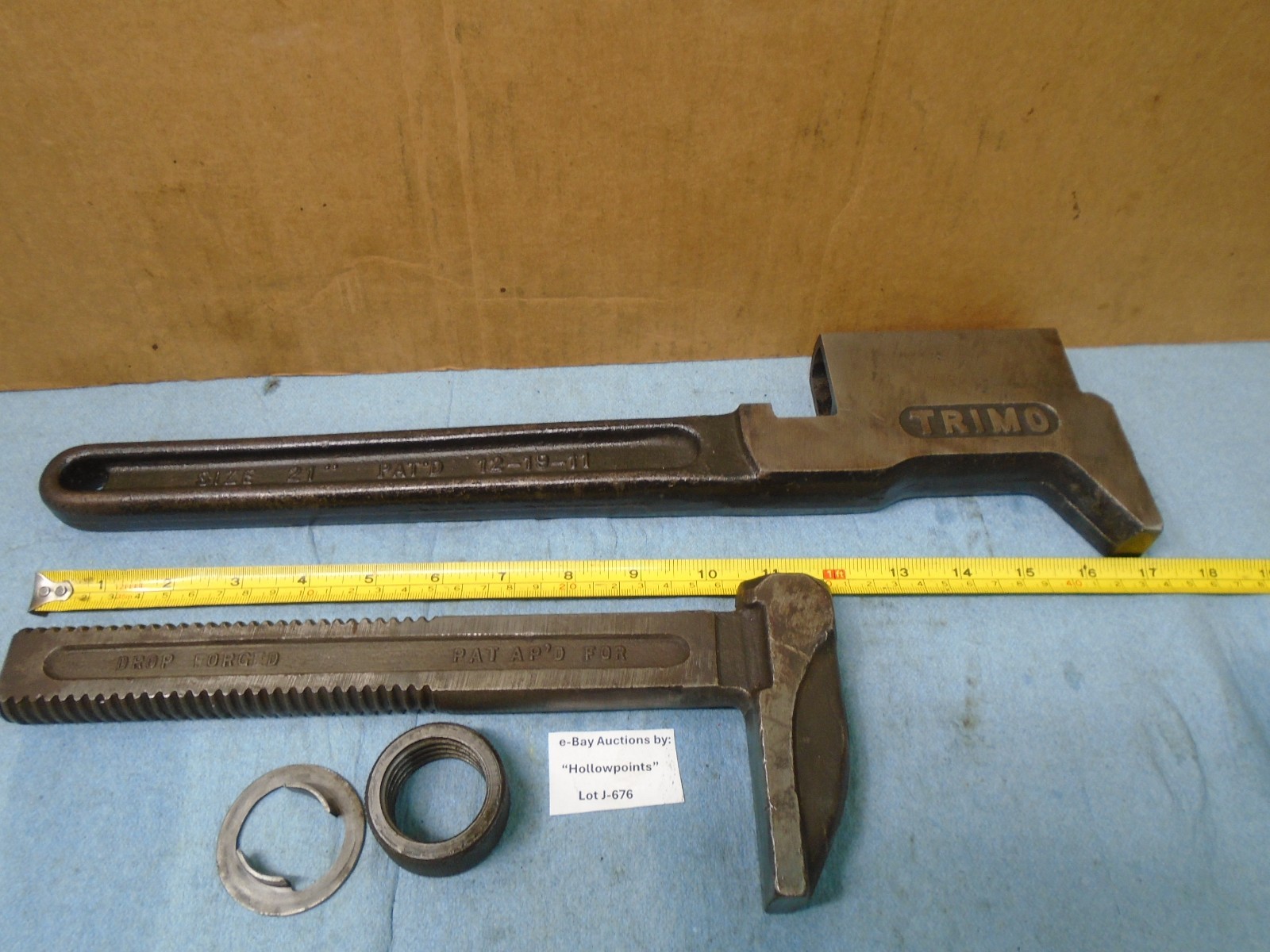 Trimo BIG 21″ Monkey Wrench Smooth Jaw Adj. Pipe Wrench Pat Date 1911 Clean J676