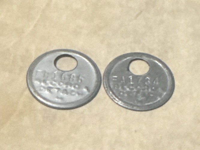 Lot of 2 Vintage RECORD & DETACH Key Tags Early 20th Century Key ID Tags