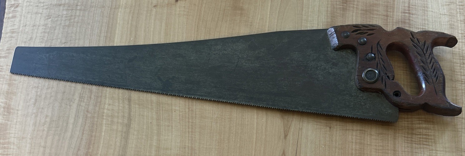 Vintage Disston Crosscut Hand Saw Wheat Design 24″ Blade, Missing Bolt