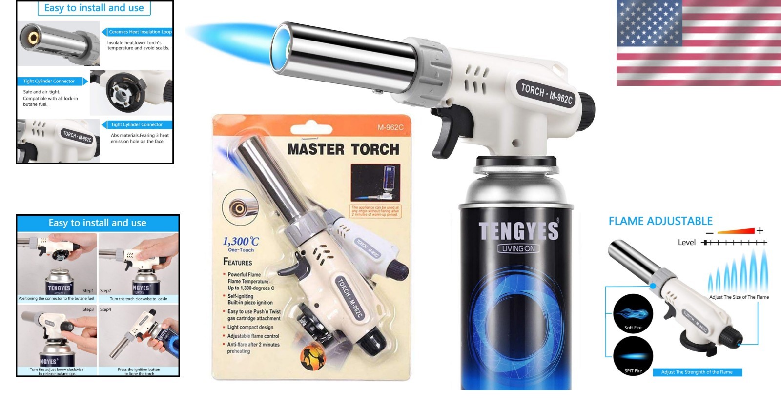 Professional Butane Culinary Torch with Adjustable Flame – Perfect for Crème …