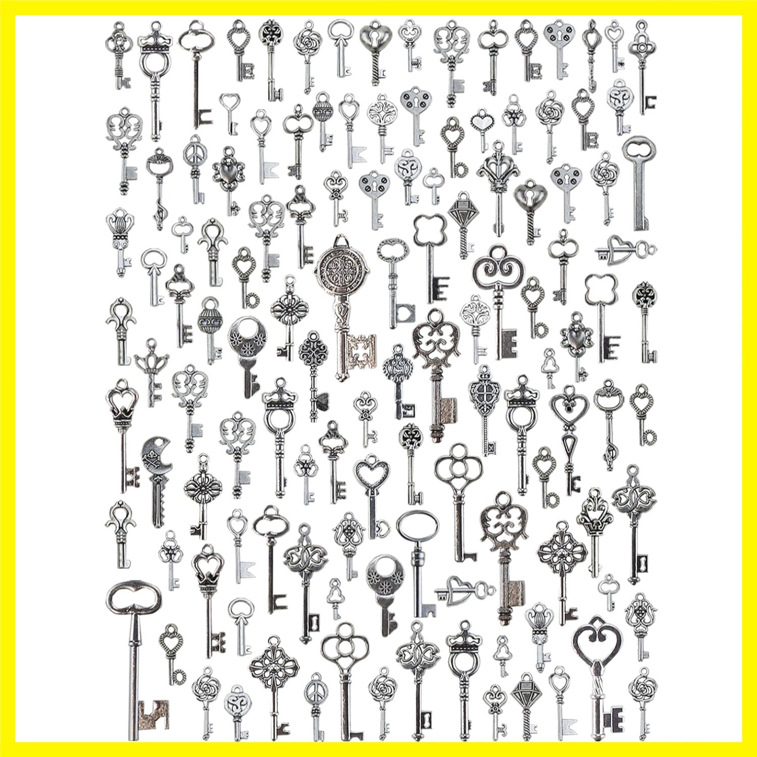 125PCS Vintage Skeleton Keys, Steampunk Accessories Antique Silver Charms for…