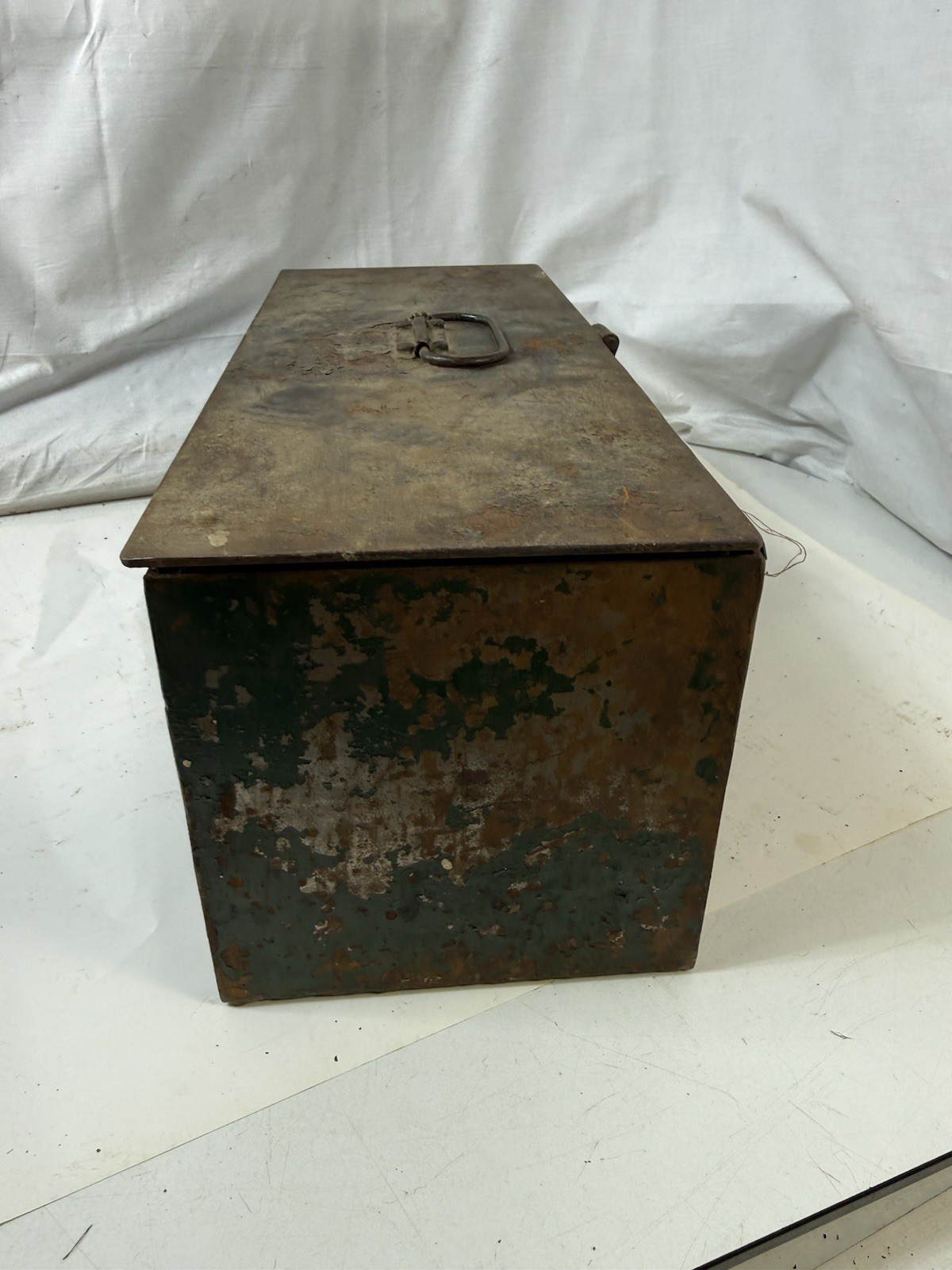Vintage Industrial Metal Tool Box Lot Green Steel Box with Tray Galvanized