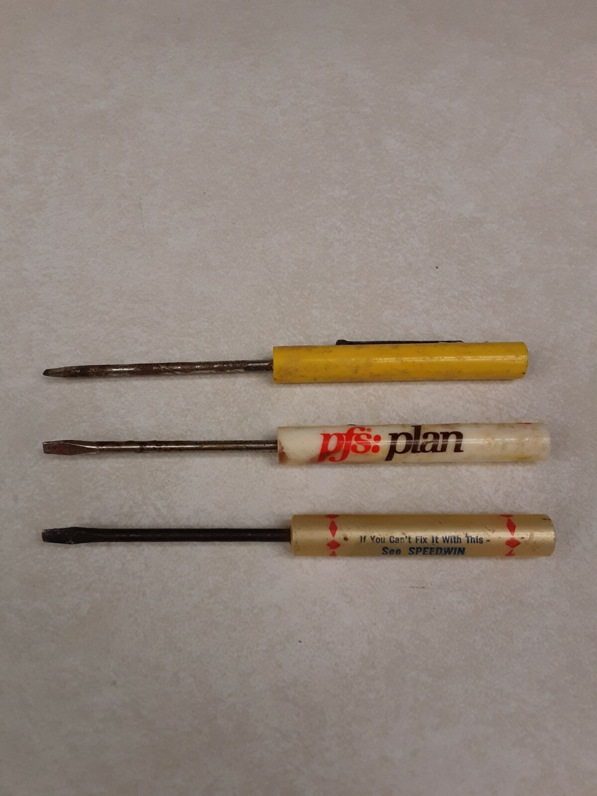 Pocket Flathead Screwdrivers Lot of 3 Advertising: pfg:plan Speedwin Unknown