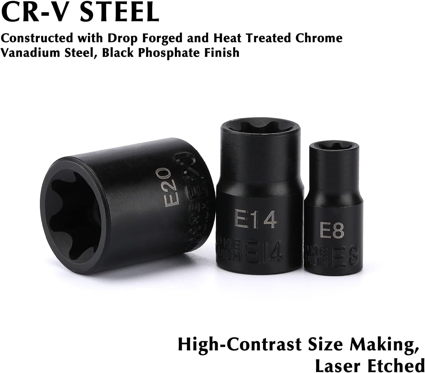 EMENTOL 11PCS E-Torx Socket Set with Rail E4-E20