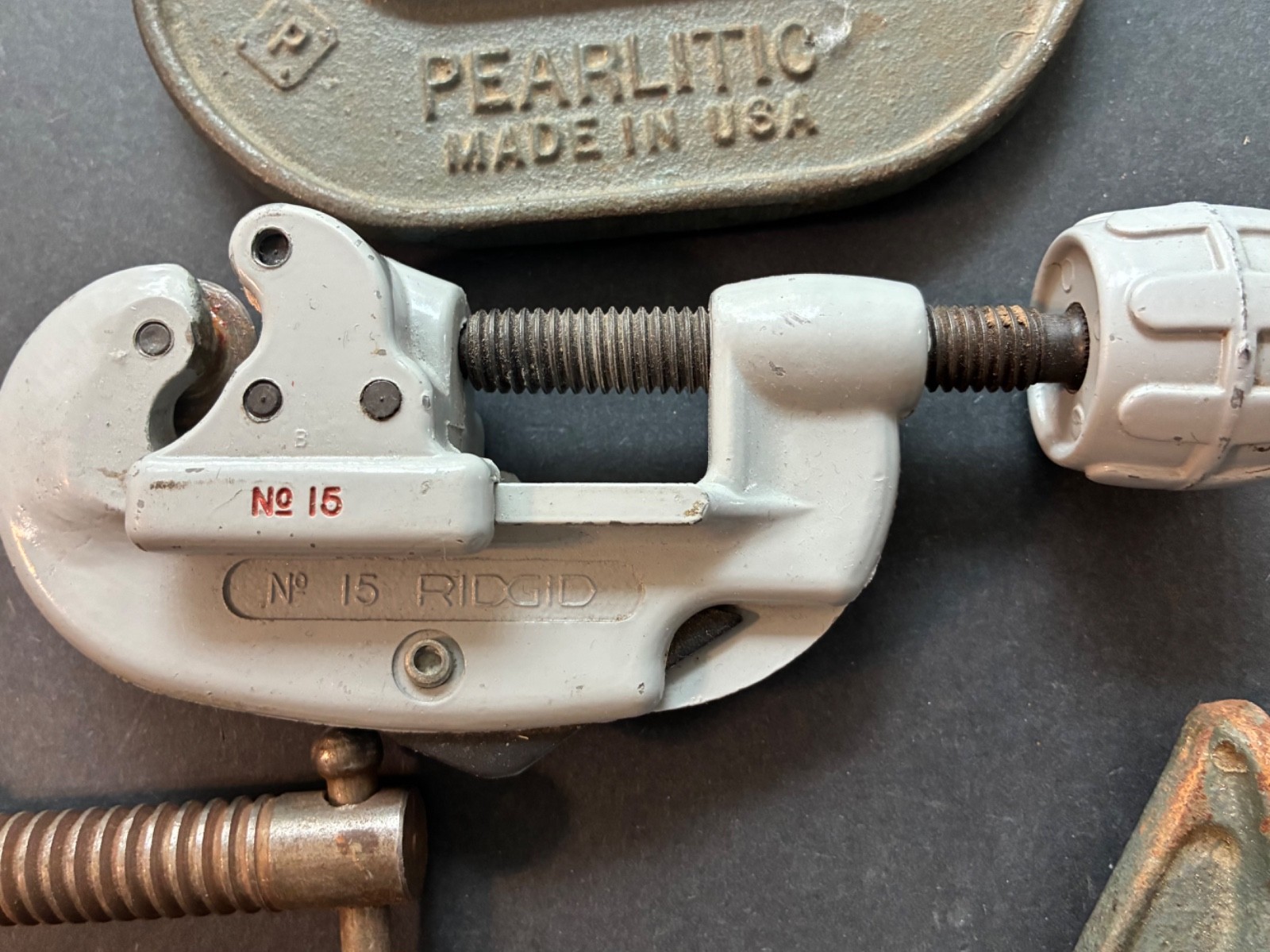 SEVEN (7) VINTAGE U.S.A. CLAMPS + RIDGID U.S.A. No. 15 Tubing Cutter