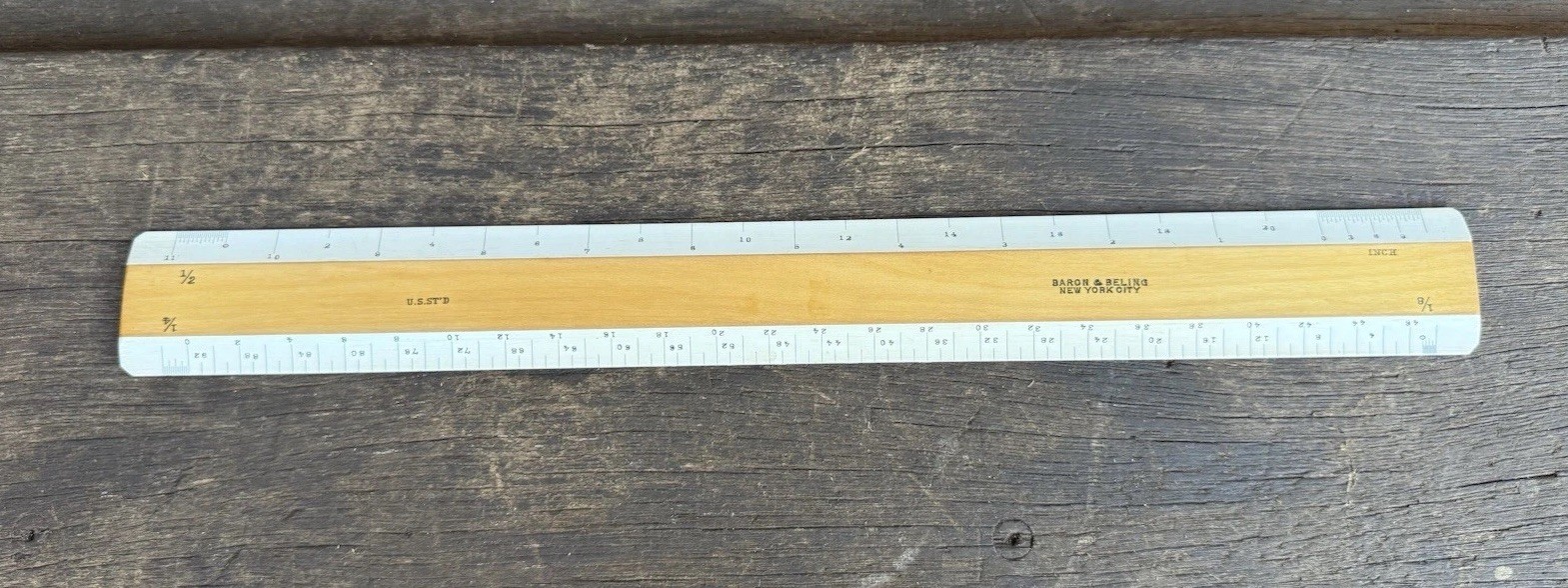 Vintage 12” Baron & Beling New York Wooden Ruler Drafting Measuring Old Tool