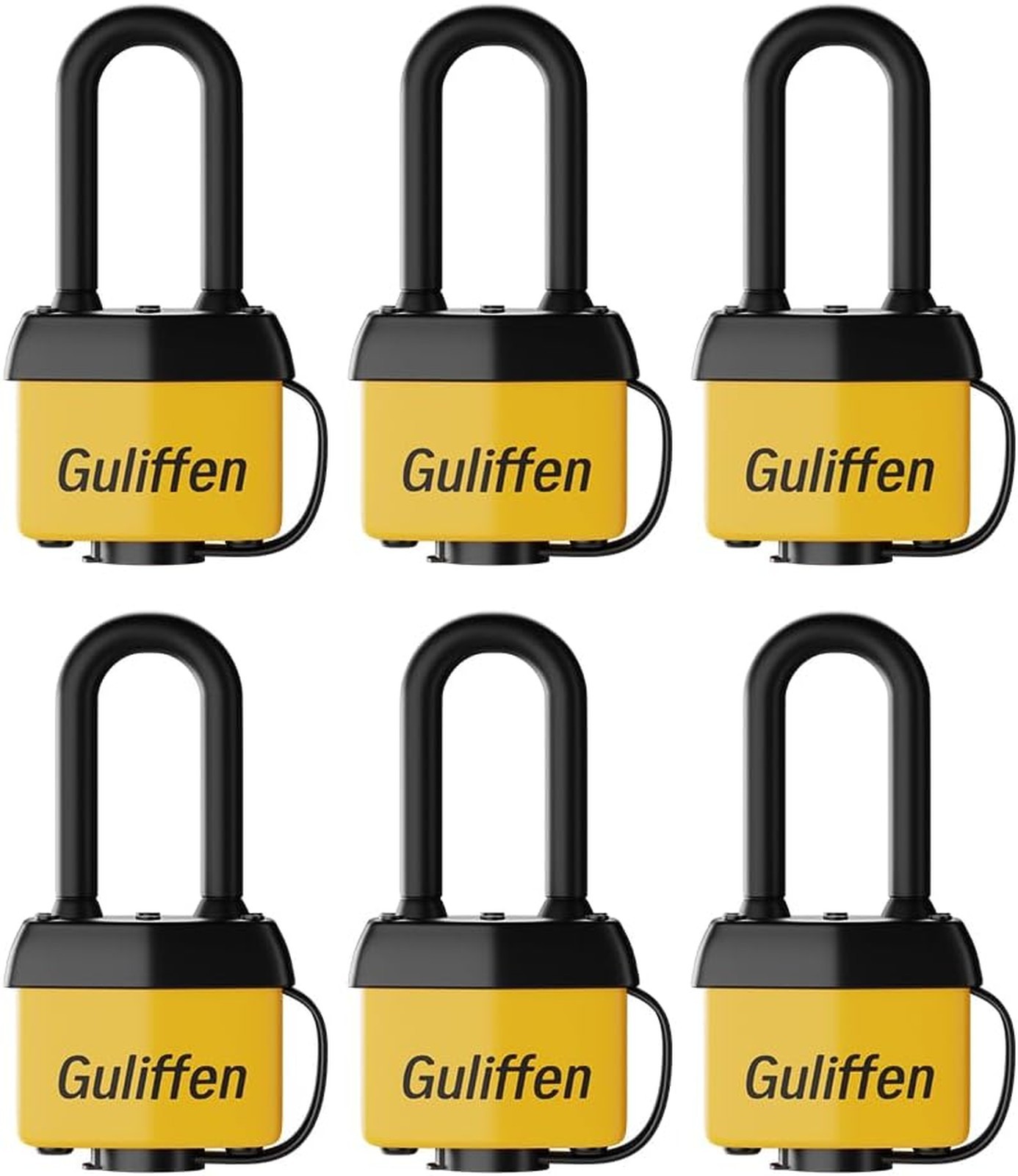 Weatherproof Laminated Steel Padlock with Long Shackle and Keyed Alike 6 Pack