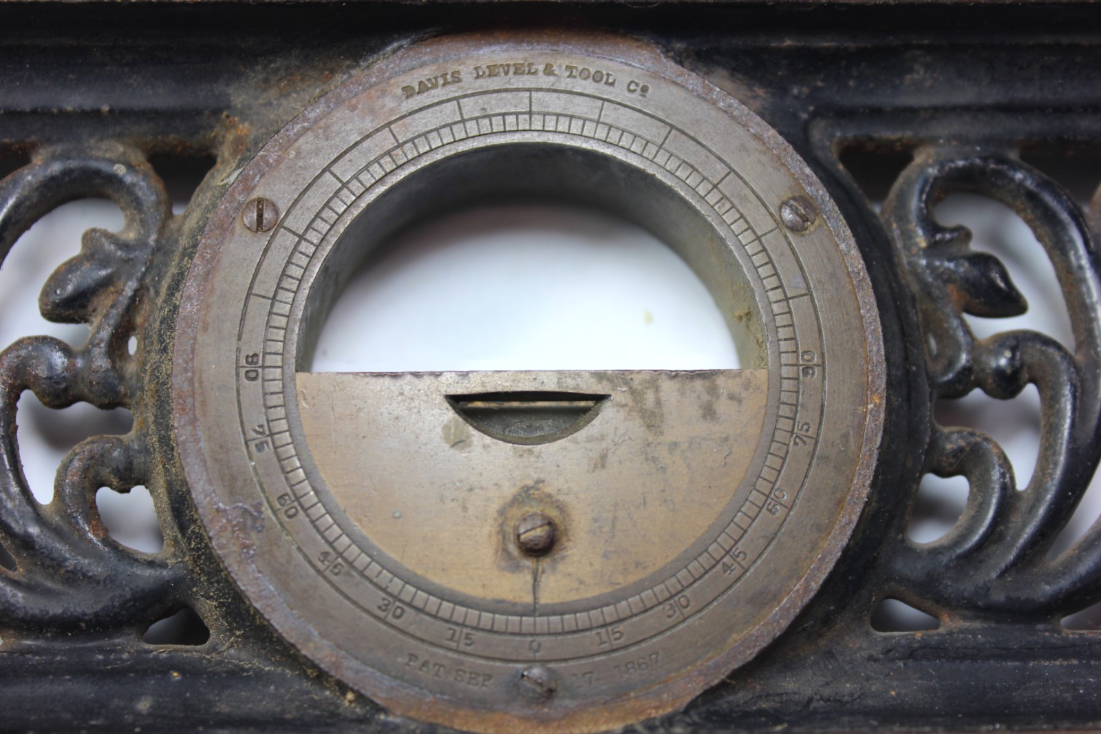 Antique DAVIS Level & Tool Co. – Pat. Sept. 27, 1867 – Filigree Cast Iron Level