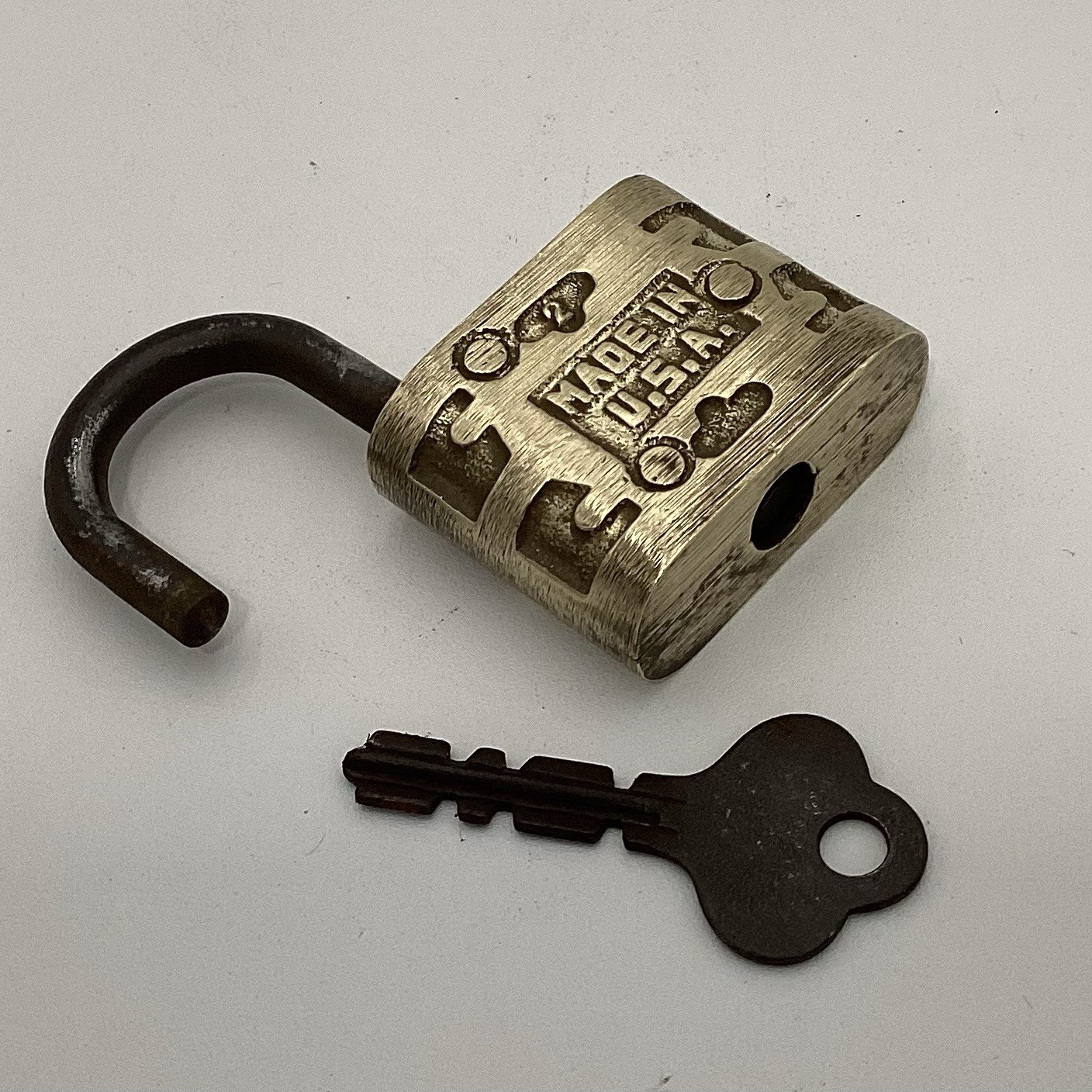 Vintage Brass RFD Padlock 1 1/2 x 2 Inch with Key Made In USA