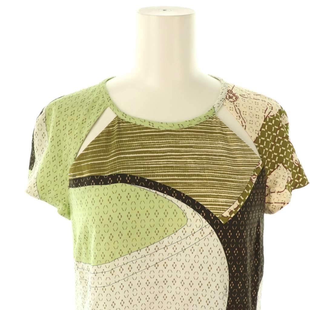 Emilio Pucci Dress I40 Silk Short Sleeve Multicolor Khaki Used 44