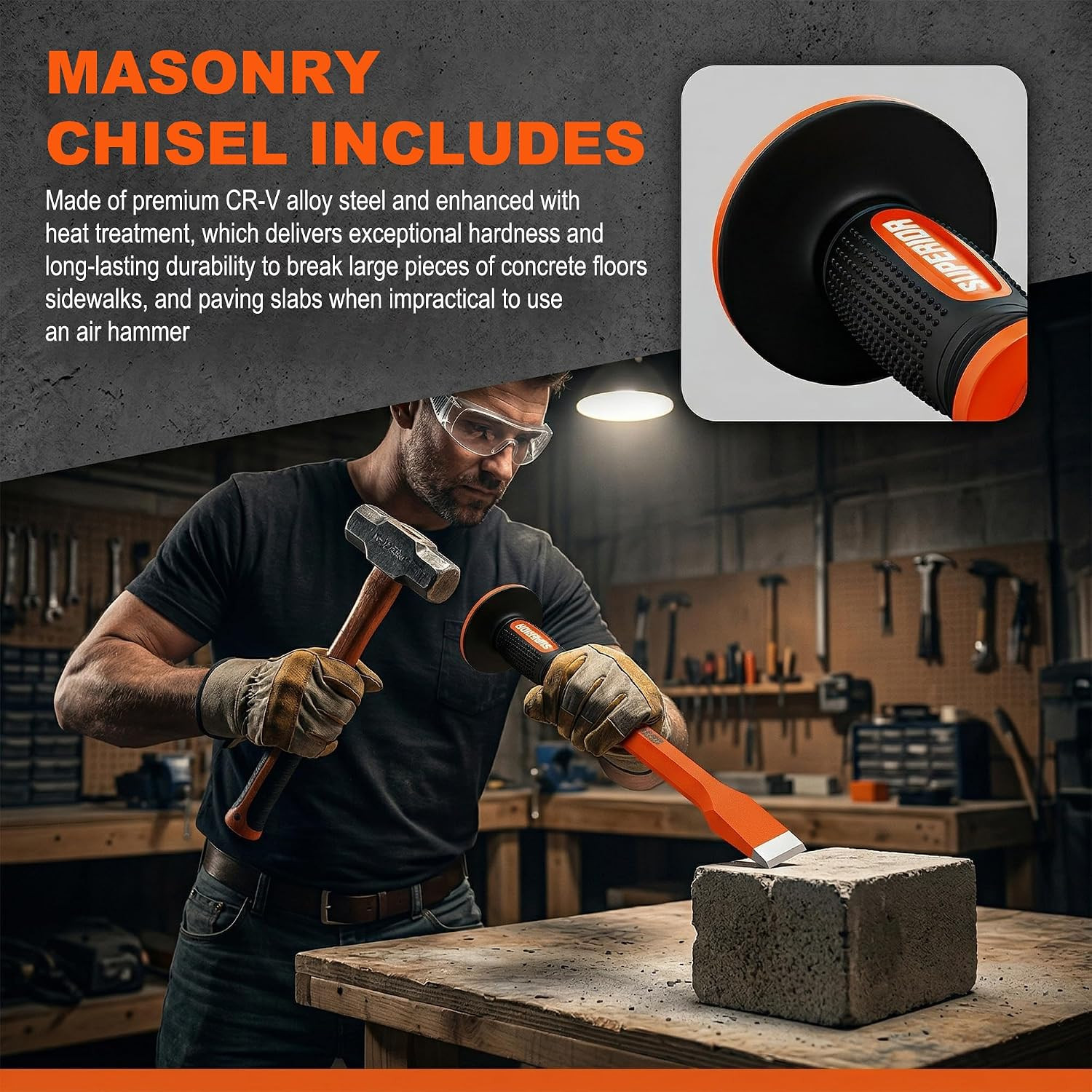 Heavy Duty Masonry Chisel, 12 Inches Flat Brick Chisel with Hand Protection