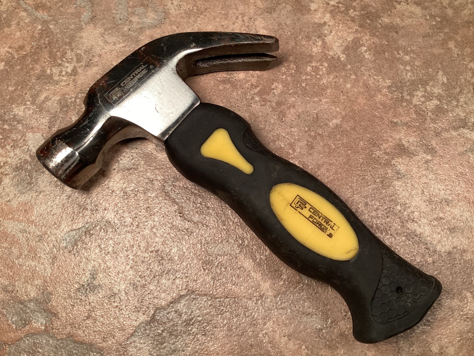 Vintage Central Forge Mini Claw Hammer Steel Black and Yellow Fiberglass Rubber