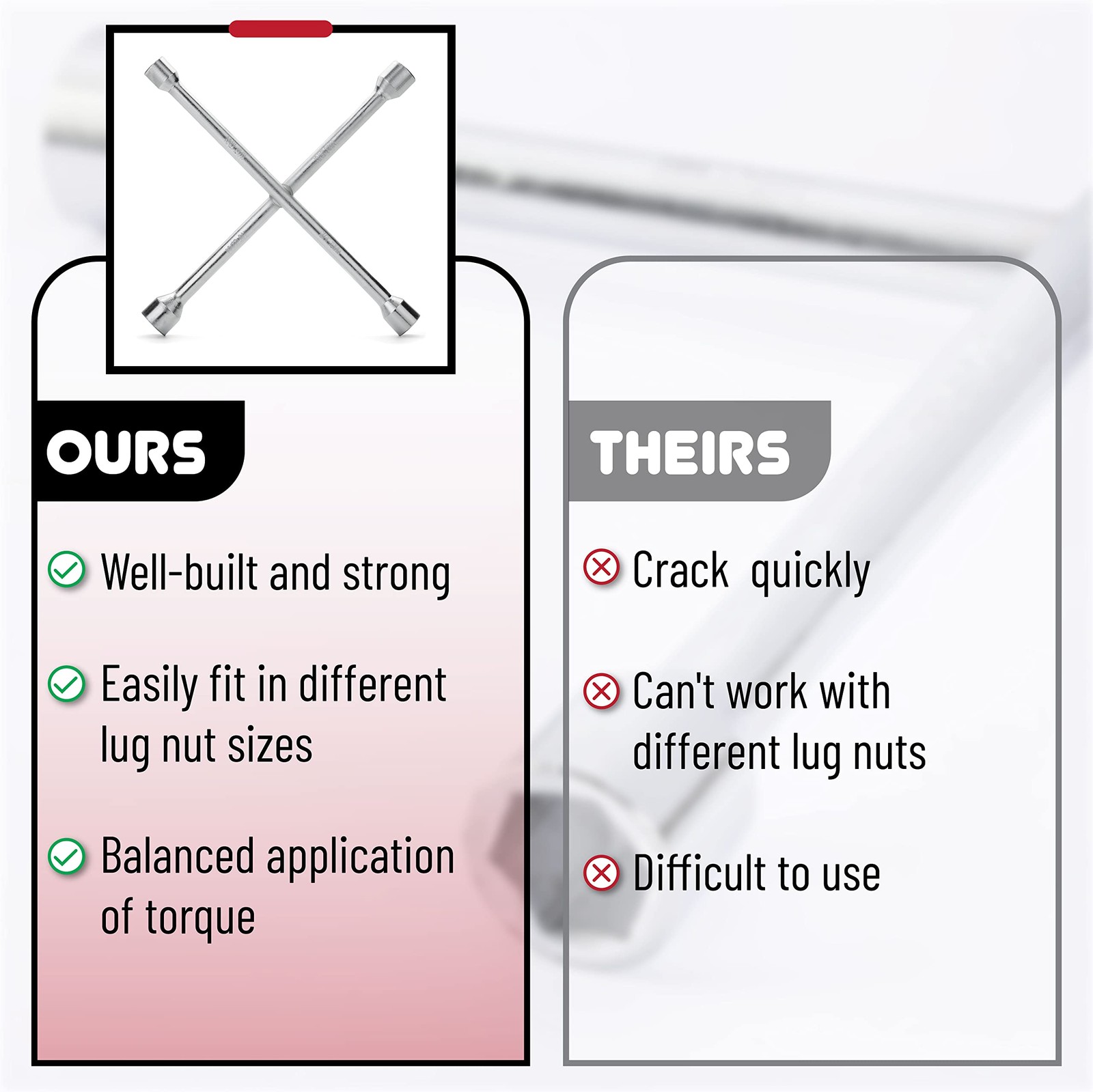 Bates Choice 14 Inch Carbon Steel 4 Way Lug Wrench Silver