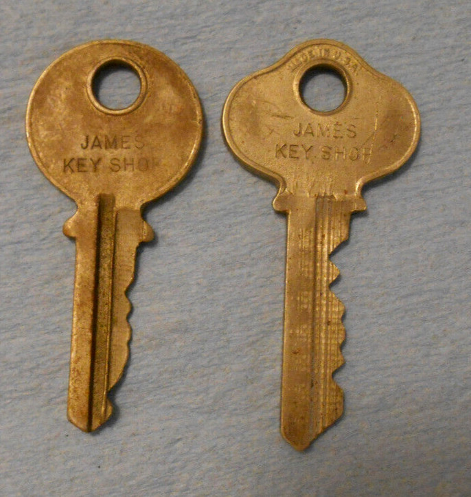 Lot of 2 Ornate Brass Graham Mfg Co Keys Derby Conn James Key Shop No Numbers