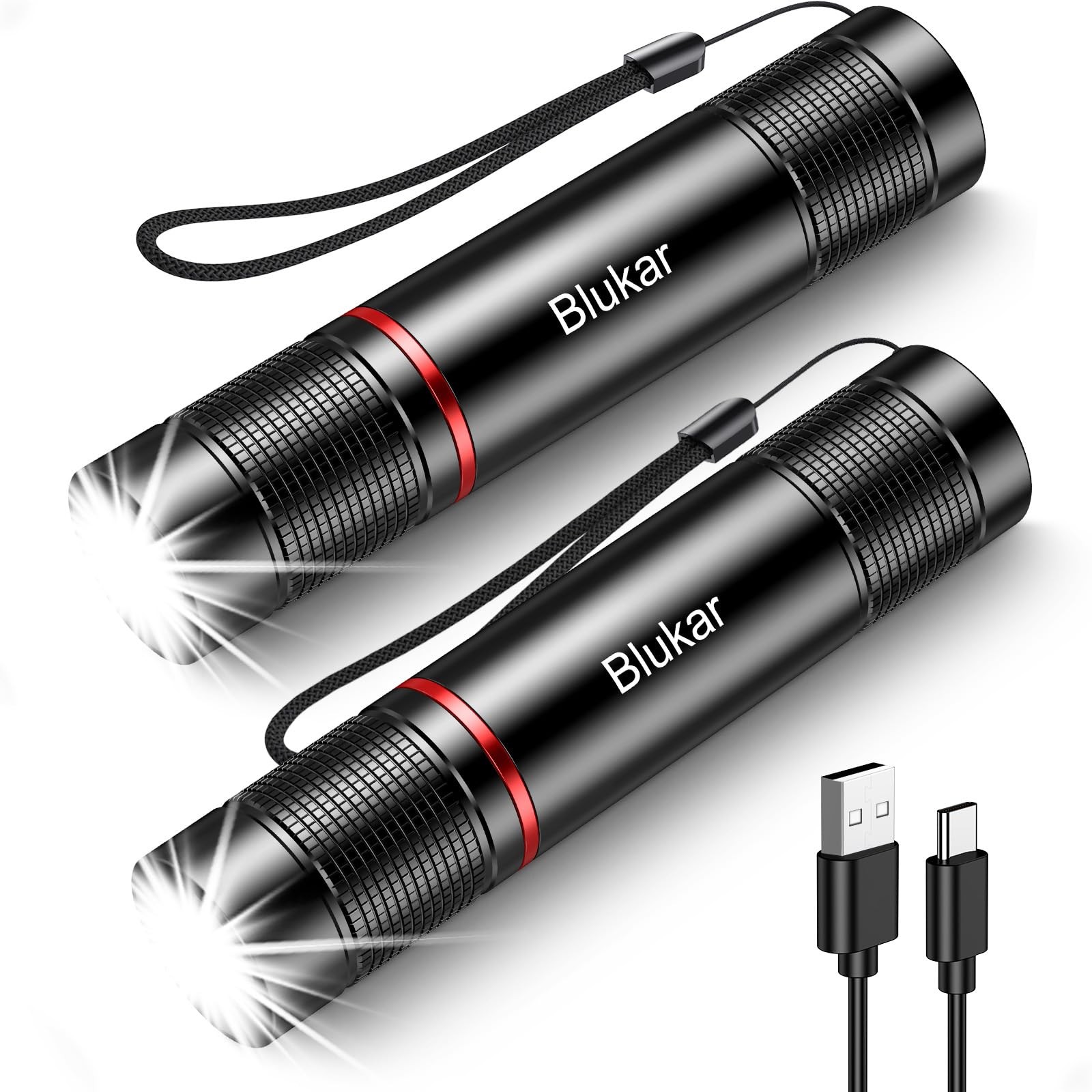 Rechargeable Flashlight 2 Pack, Super Bright Flashlights | Adjustable Focus, 4