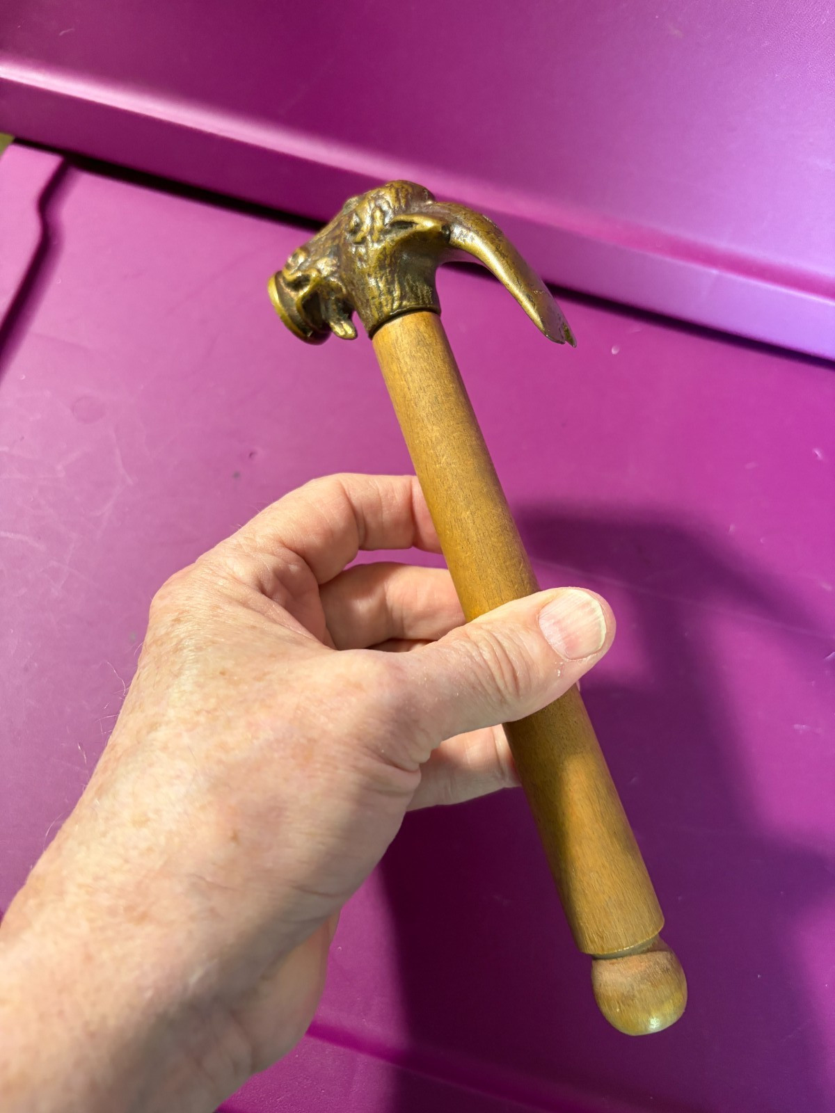 Mitteldorfer Strauss 1920s Bronze Goat Head Hammer w/pat. number & orig. handle!