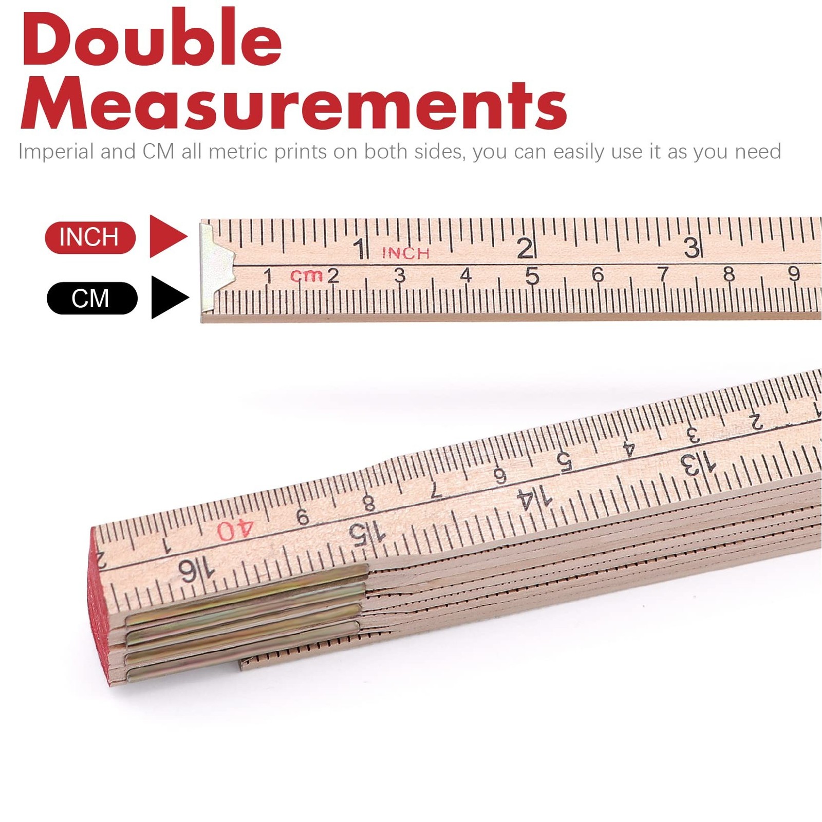 Jeemiter Heavy-Duty Wood Folding Rule, 6.5FT/2M Hardwood Carpenter Ruler with…