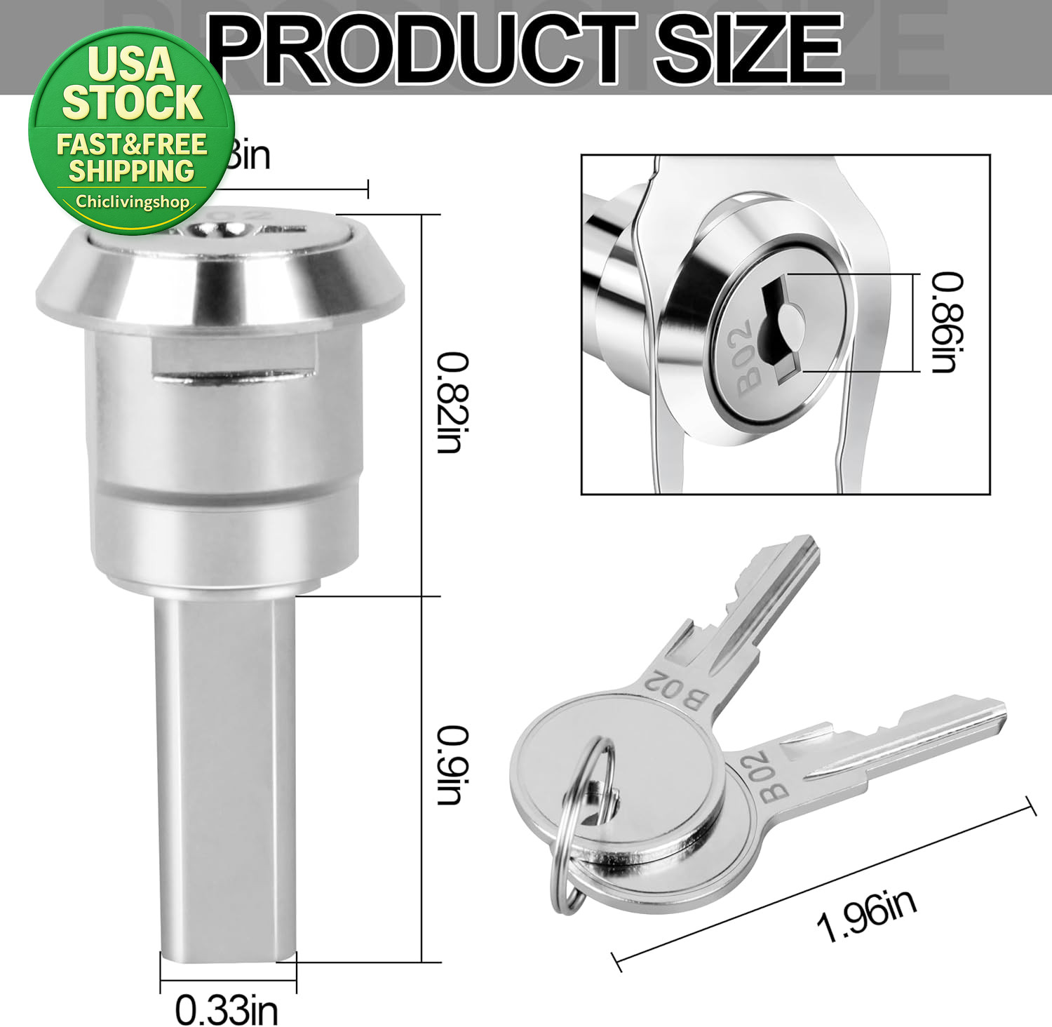 Silver Universal Stainless Toolbox Locks with Keys 2 Pack 180 Degree Rotation