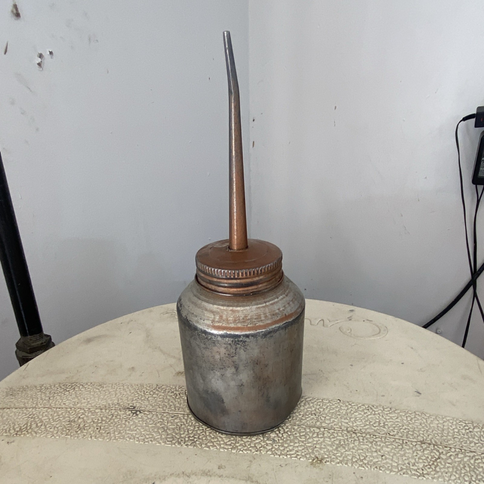 Vintage Metal Oil Can Oiler with Copper Lid and Spout, Lube Can