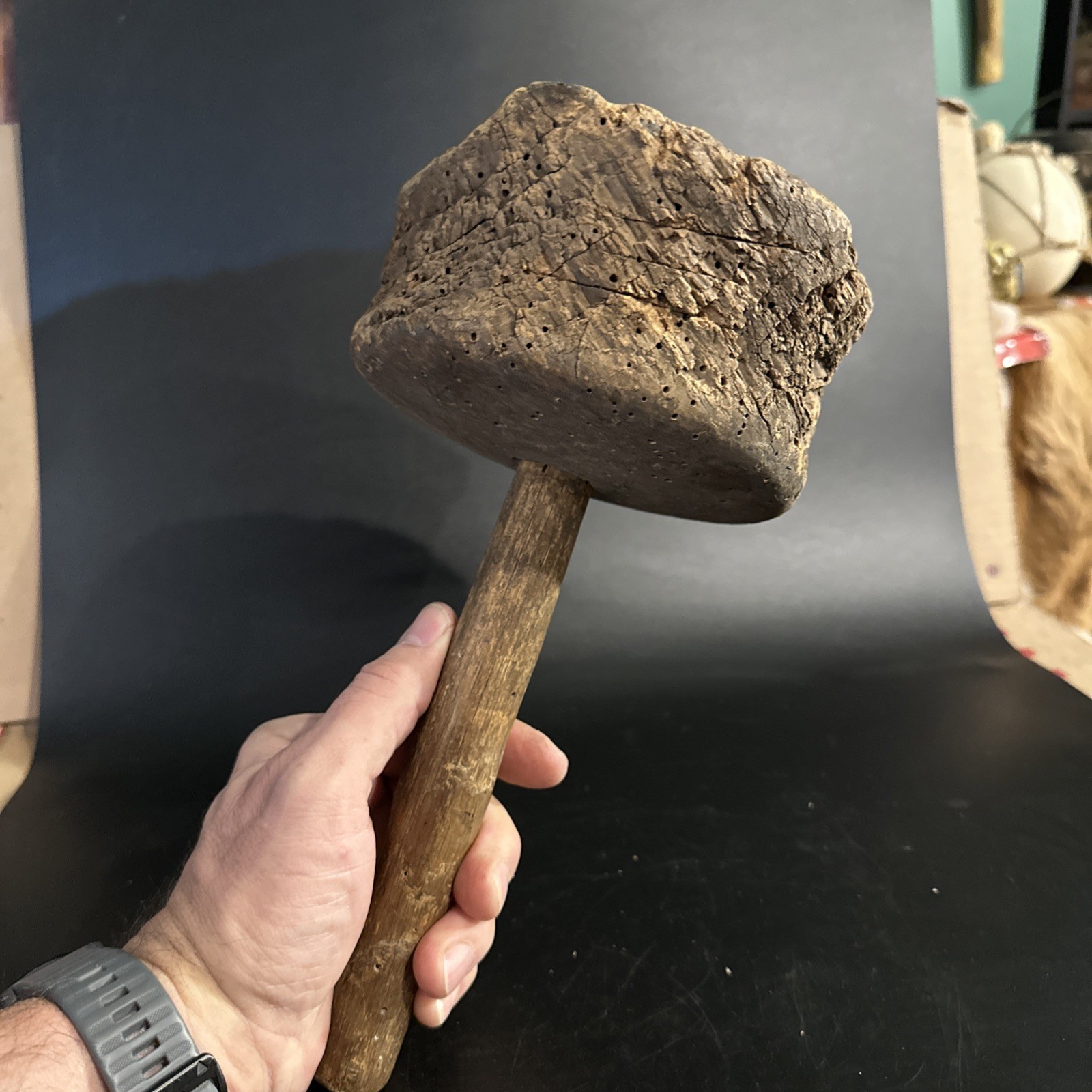 Early Round-Headed Hardwood Burl Hand Maul for Chisel Work Or Driving a Froe