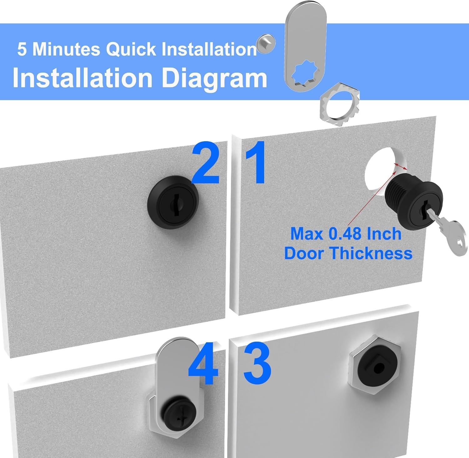 6 Pack 5/8-Inch Keyed Alike Zinc Alloy Cabinet Locks for Enhanced Security