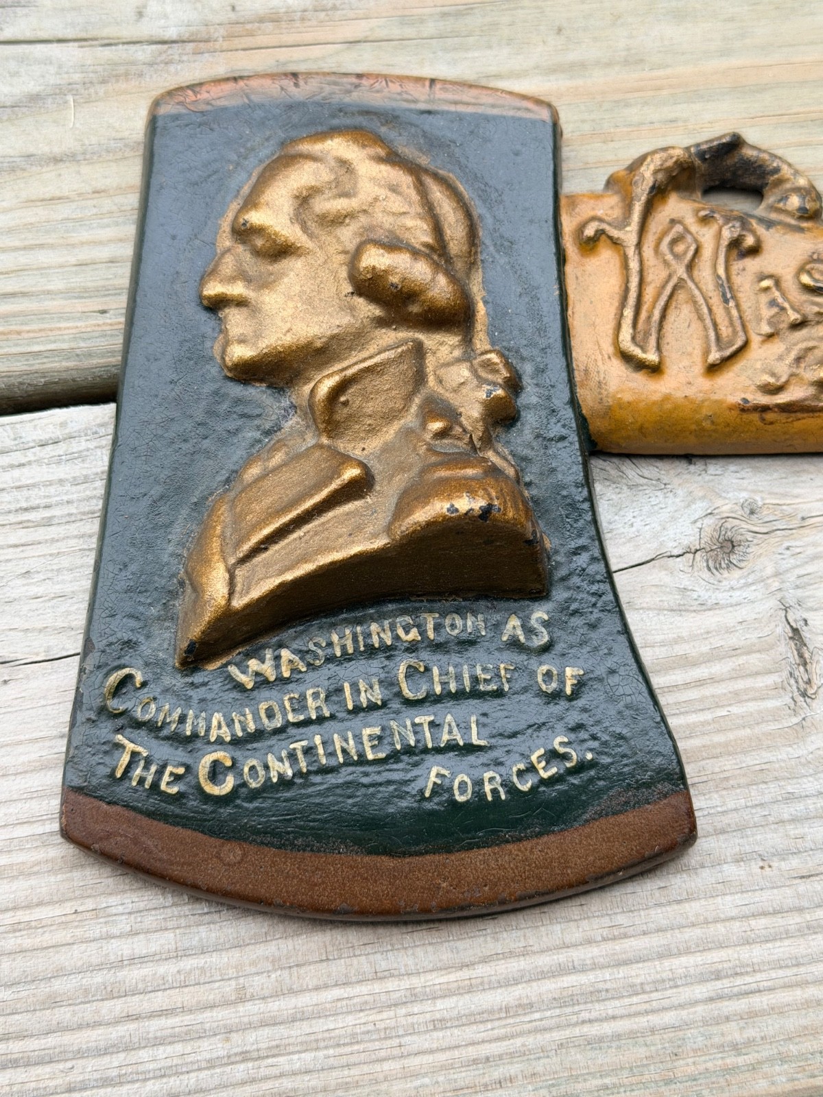 Vintage George Washington Cast Iron Axe Wall Plaque Americana Patriotic Decor Va