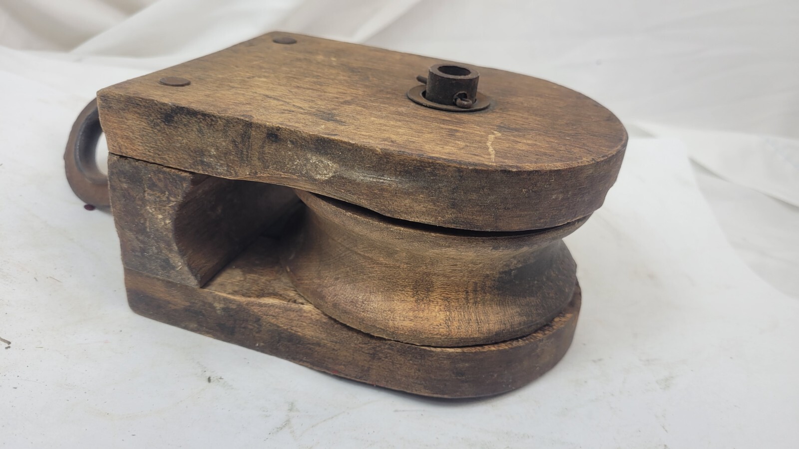 Antique Wood Pulley Block & Tackle Barn Farm Tool 6.5″ 2.6 lbs
