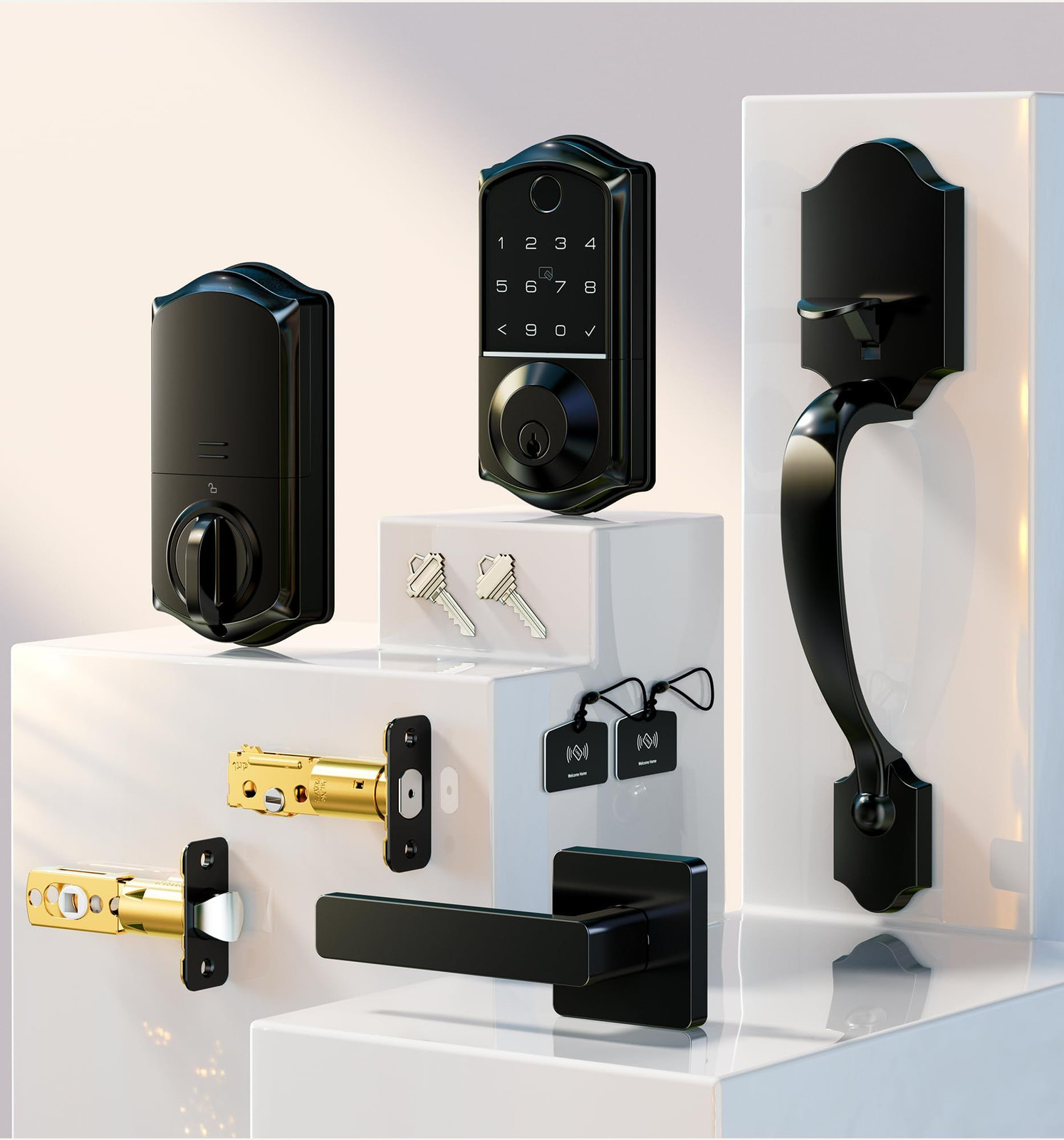 Veise VE017-H Fingerprint Smart Front Door Lock Set, App Control, Matte Black