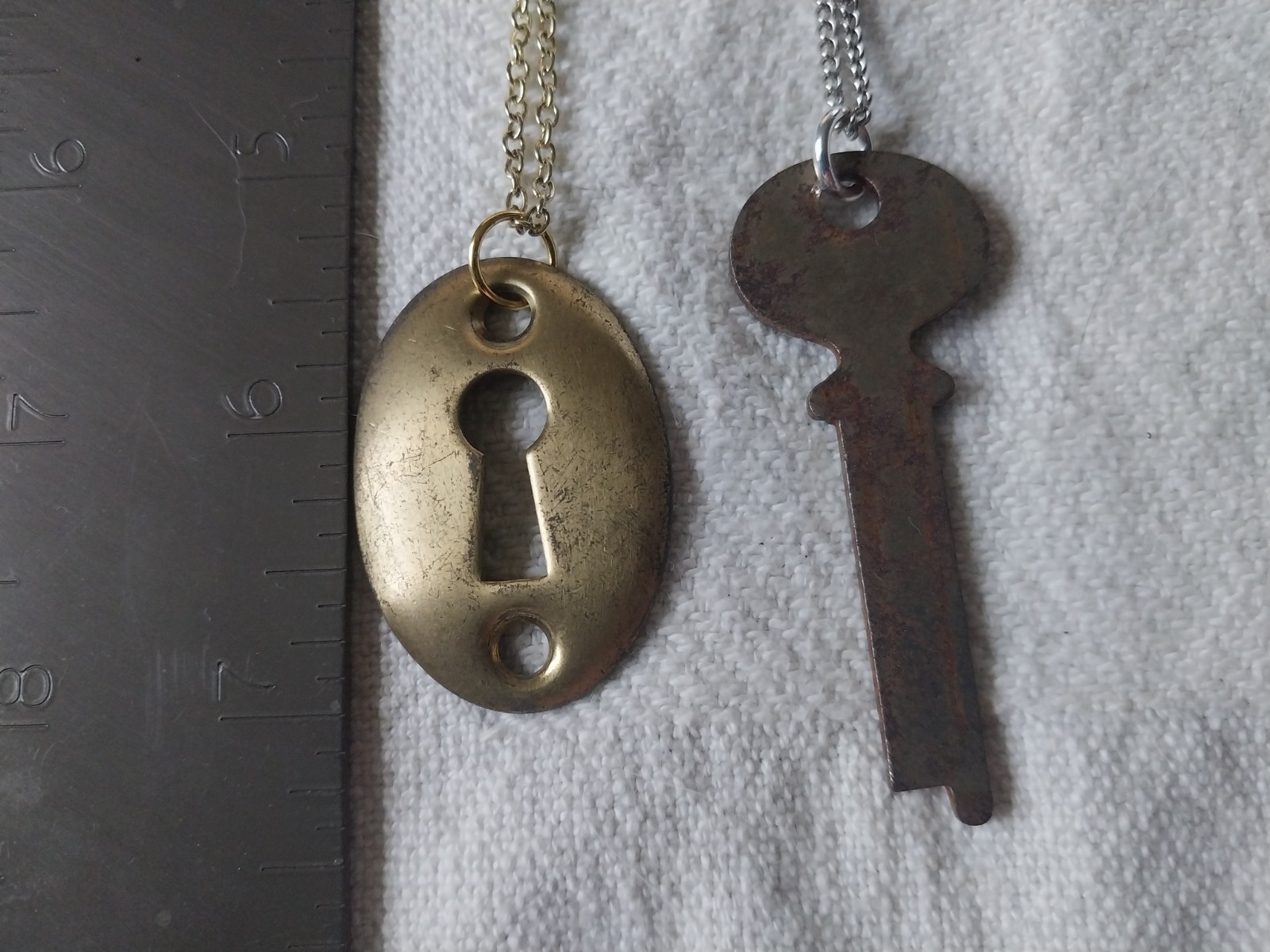 Gold & Silver Tone Key & Keyhole Pendant Necklace Set #3