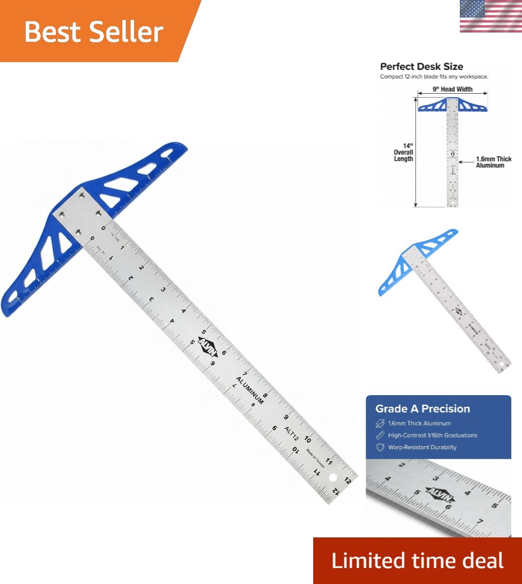 Durable 12″ Graduated Aluminum T Square with Enhanced Visibility for Drafting