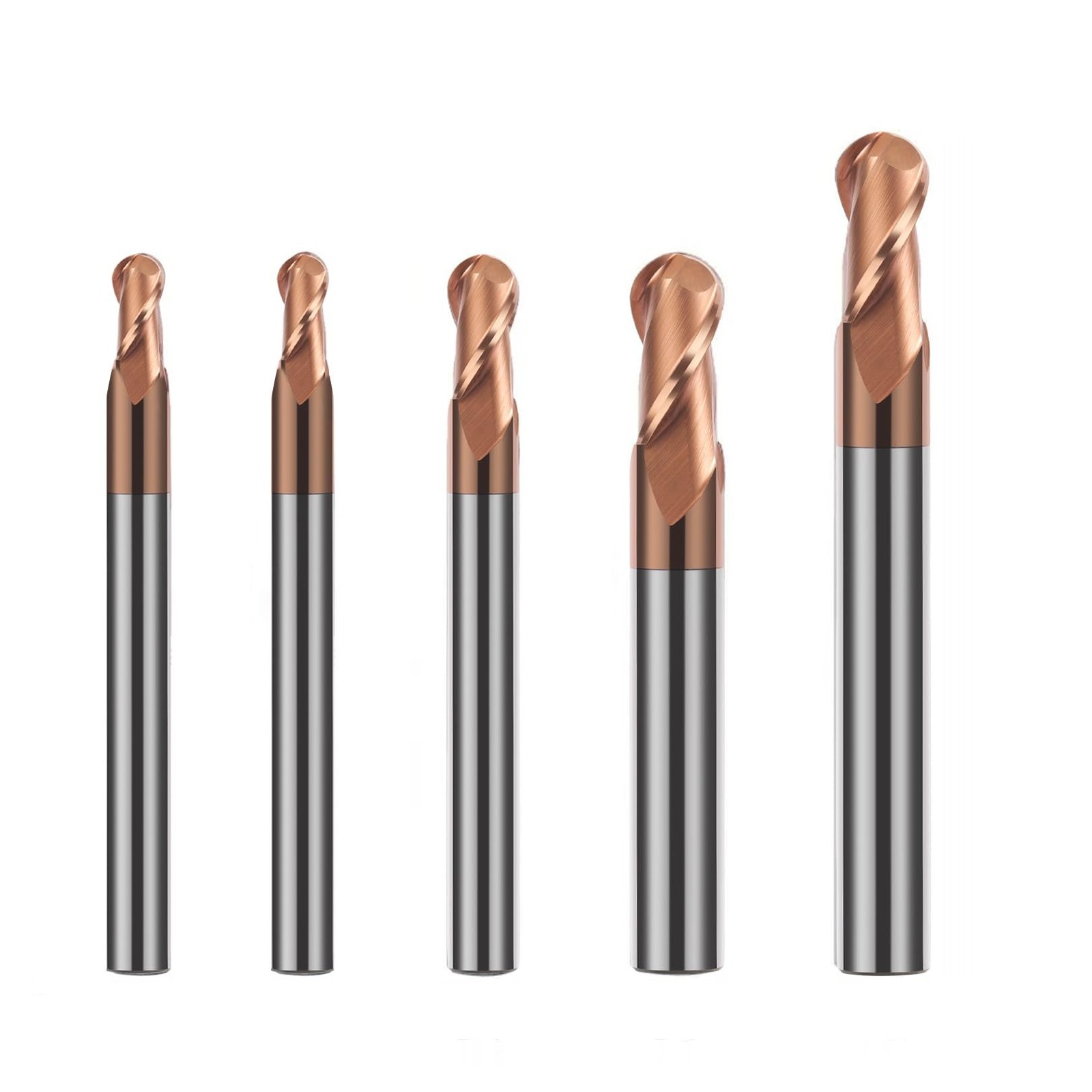 5PCS Ball Nose Carbide End Mill Set HRC55 CNC Cutter Router Bits 2 Flute Spir…