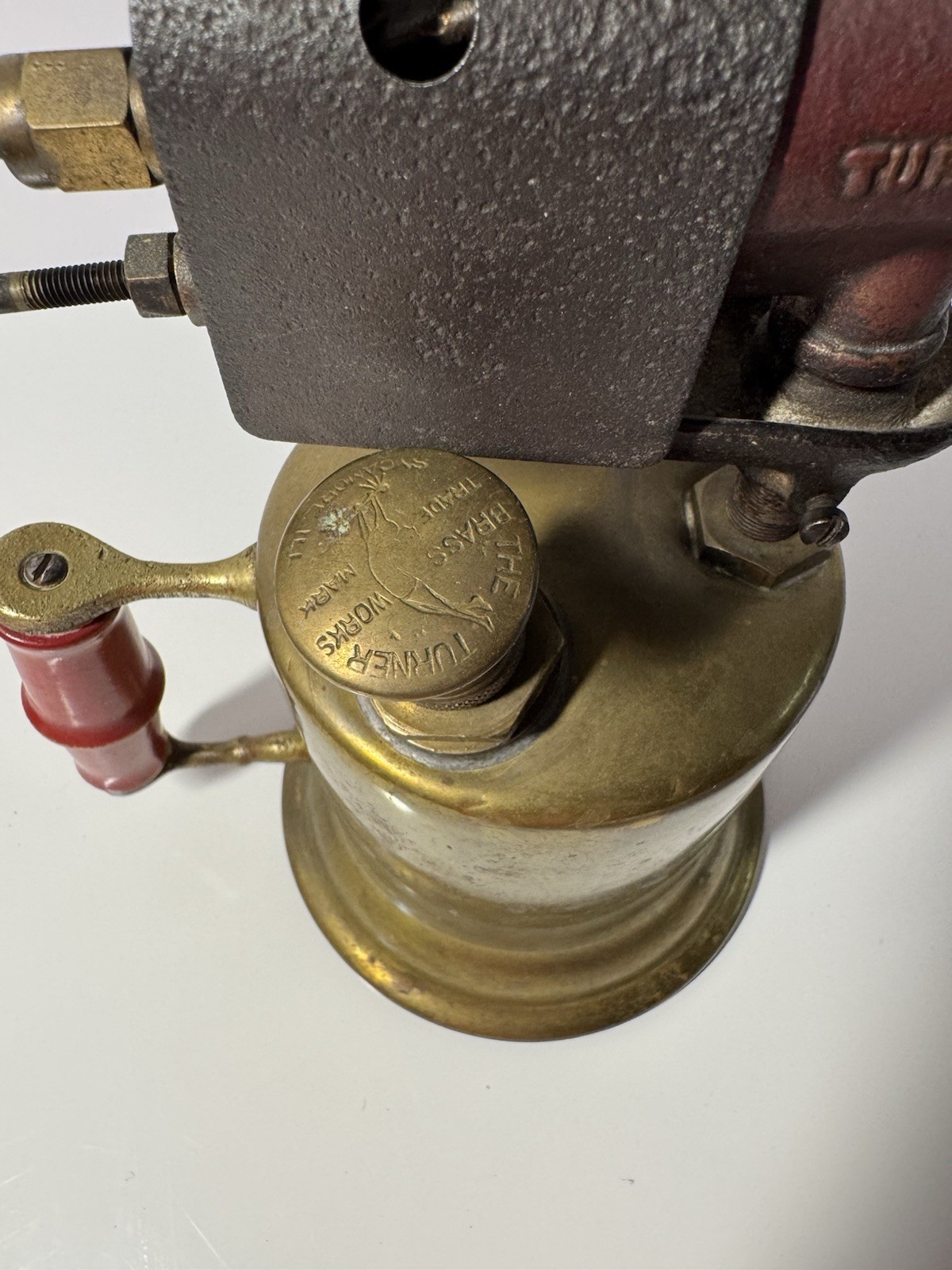 Vintage TURNER Brass Works Blow Torch #39AA Wood Handle USA Untested