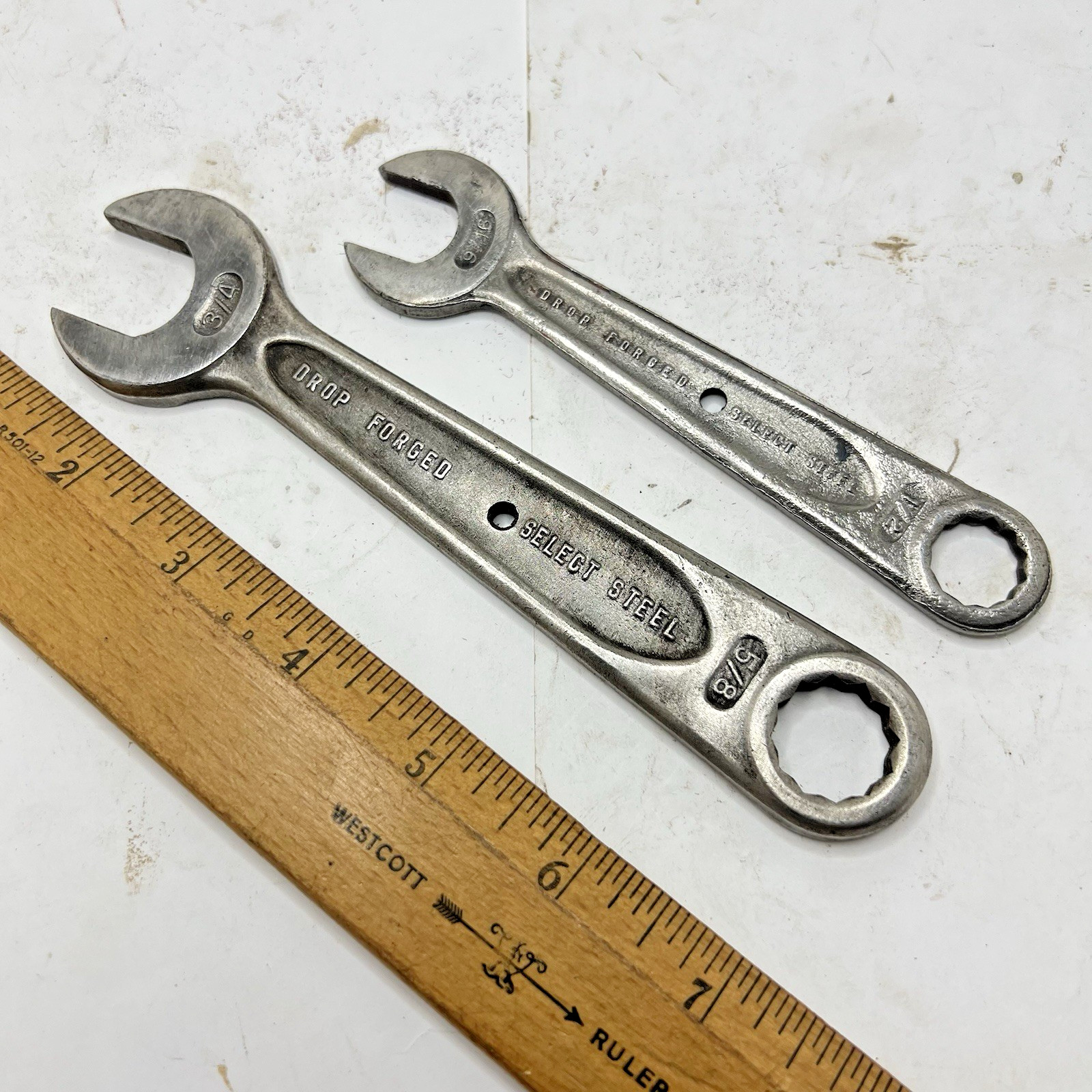 2-Vintage Indestro 3/4″ x 5/8 & 9/16 x 1/2 Open + Box End Wrench Set Chicago USA