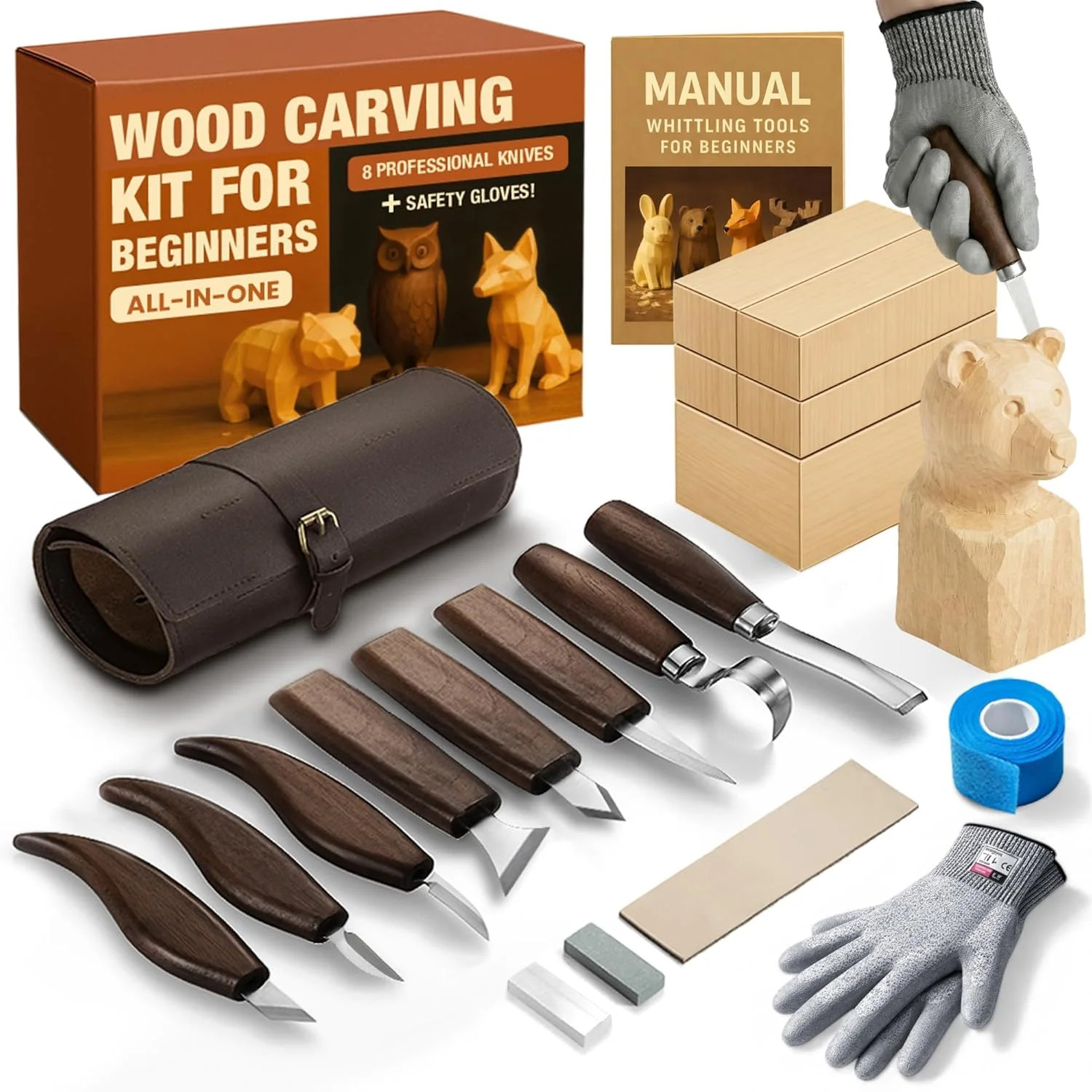 Wood Carving Kit for Beginners – Gift Ready Complete Tools Set | Whittling Kit w
