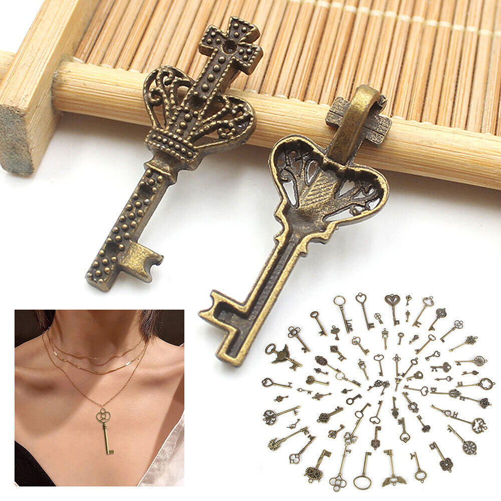 69 Pc Set Antique Vintage Old Look Ornate Skeleton Keys Necklace Pendant Decors