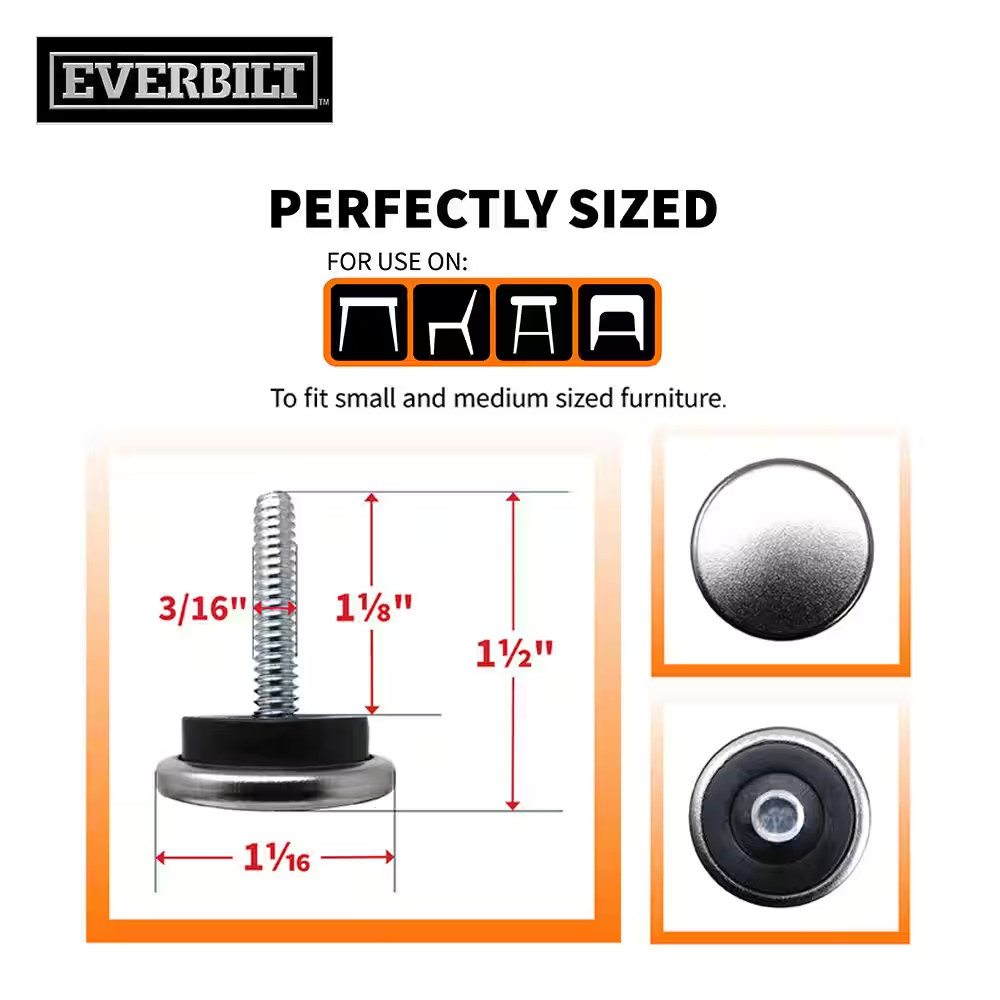 1-1/16 In. round Threaded Stem Leveling Furniture Glides for Floor Protection (4