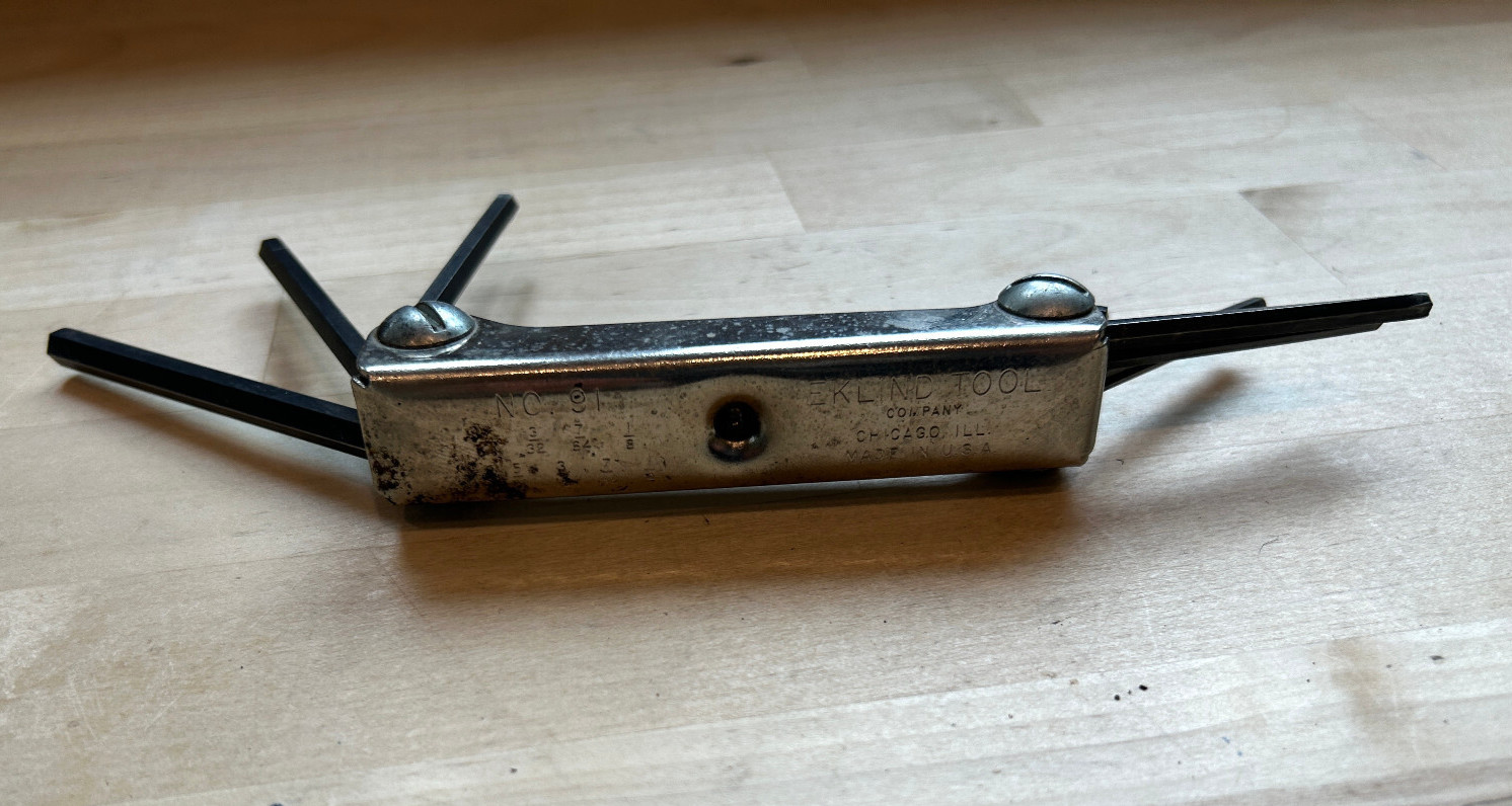 Vintage EKLIND No. 91 Folding Allen Key Wrench Tool Set of 9 – 5/64-1/4”