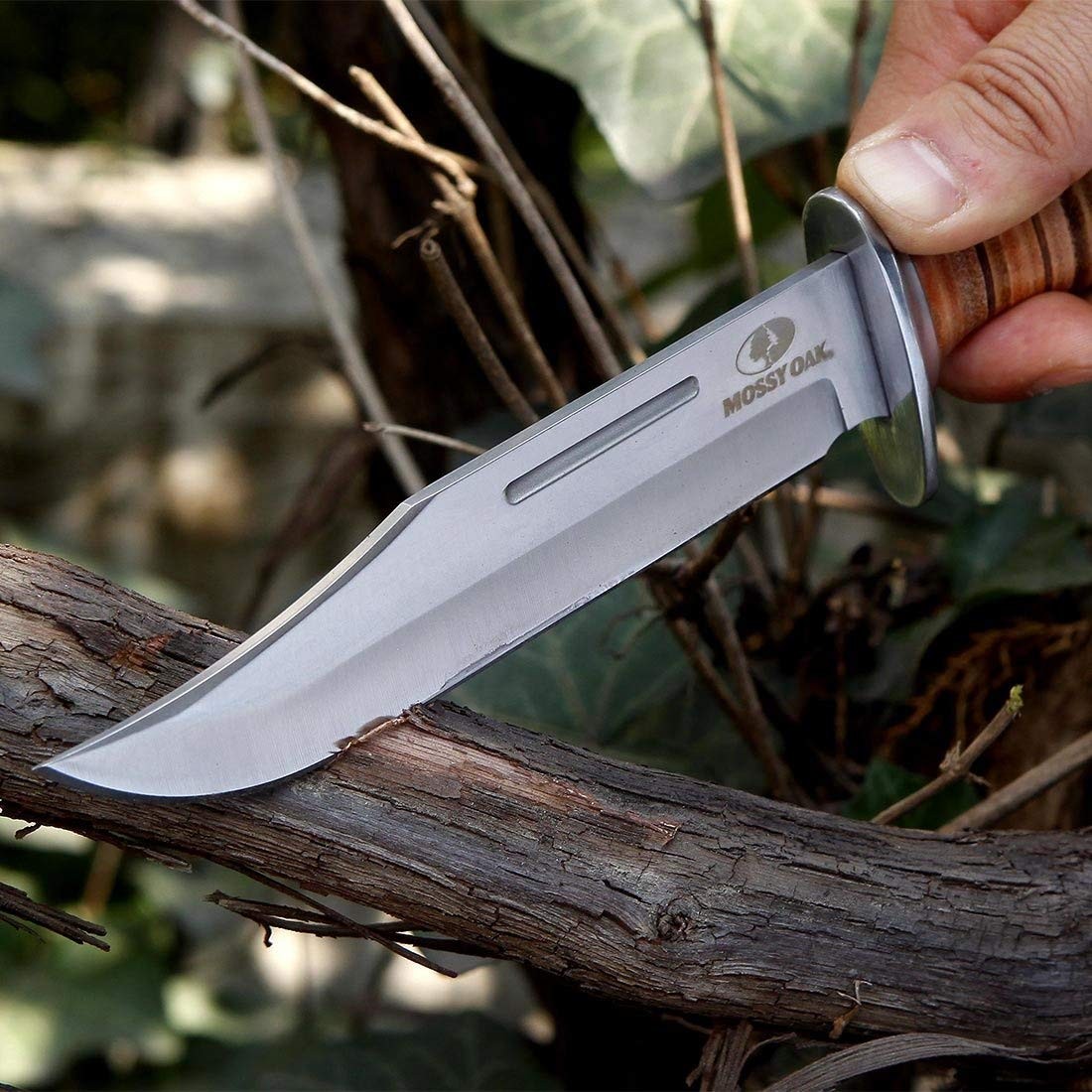 2-piece Bowie Knife, Fixed Blade Hunting Knife with Leather Handle, Sheath In…