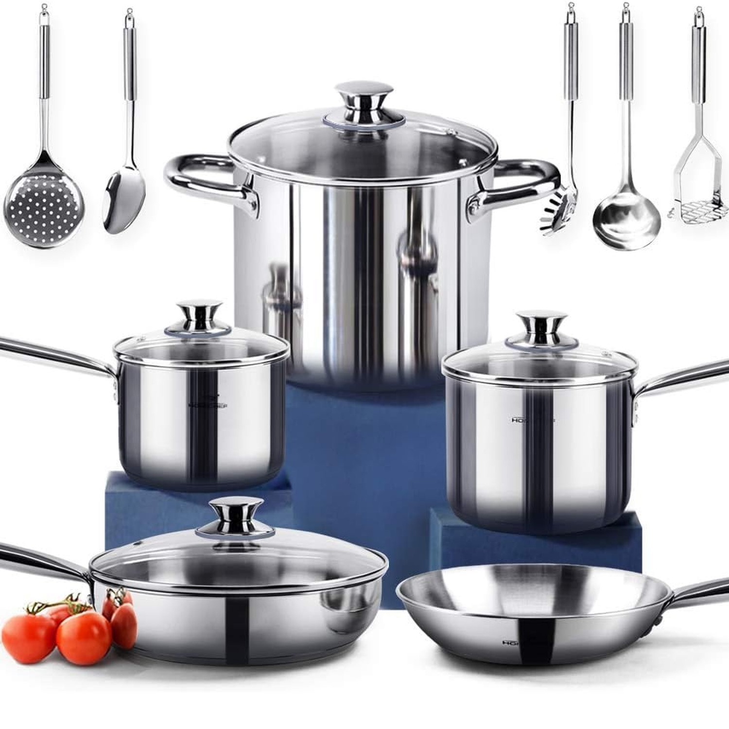 HOMICHEF 14-Piece Nickel Free Stainless Steel Cookware Set – Nickel Free Pots…