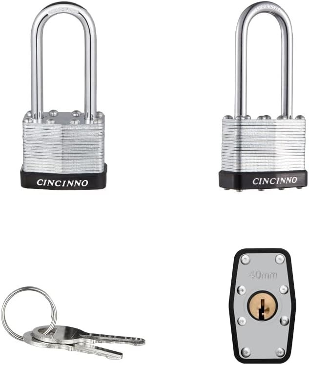 Laminated Steel Padlocks Set: 6 Keyed Alike with Long Shackles for Versatile Use