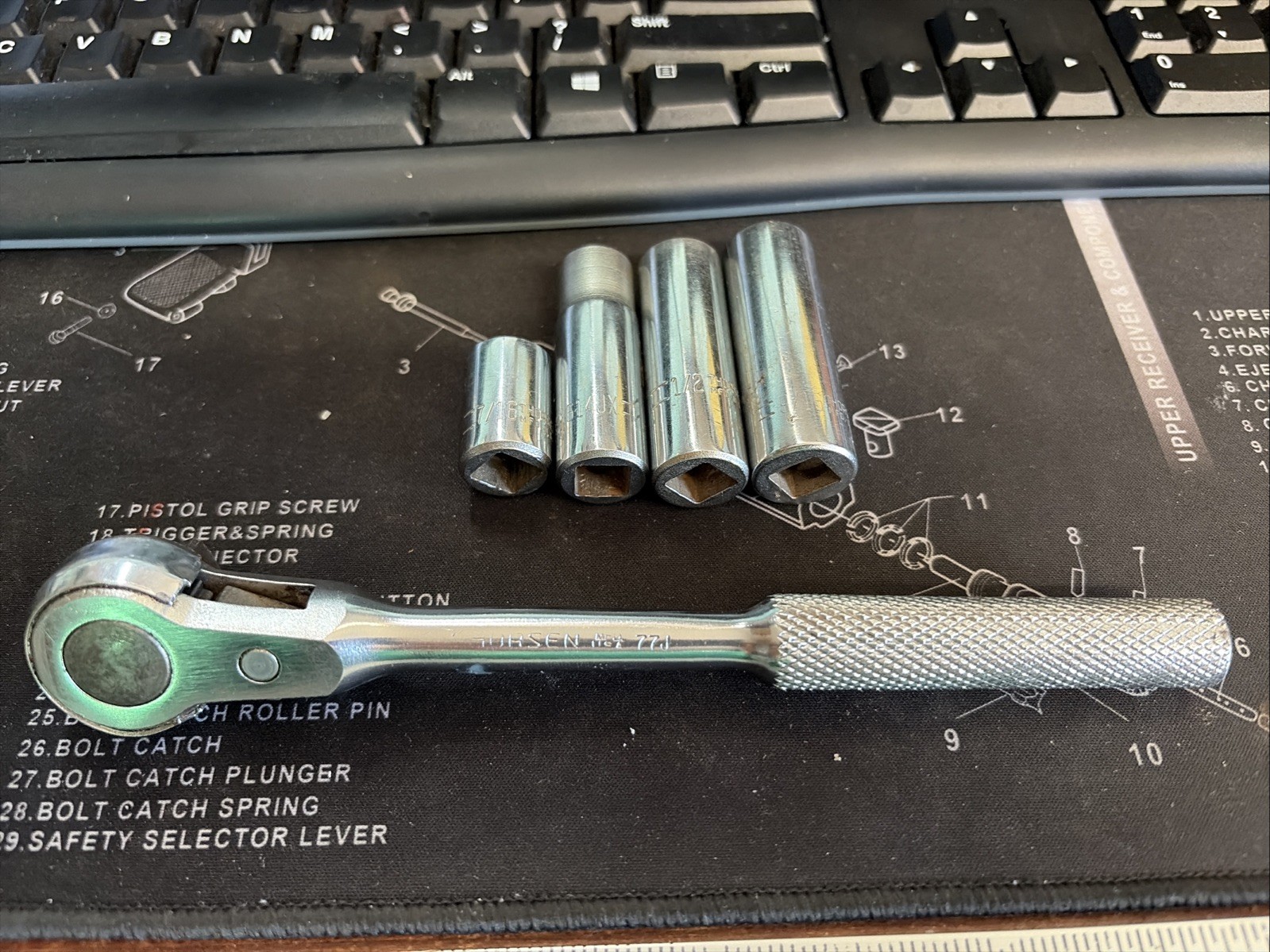 Vintage Thorsen No. 77J, 3/8″ Drive, Open Style Ratchet w/Sockets