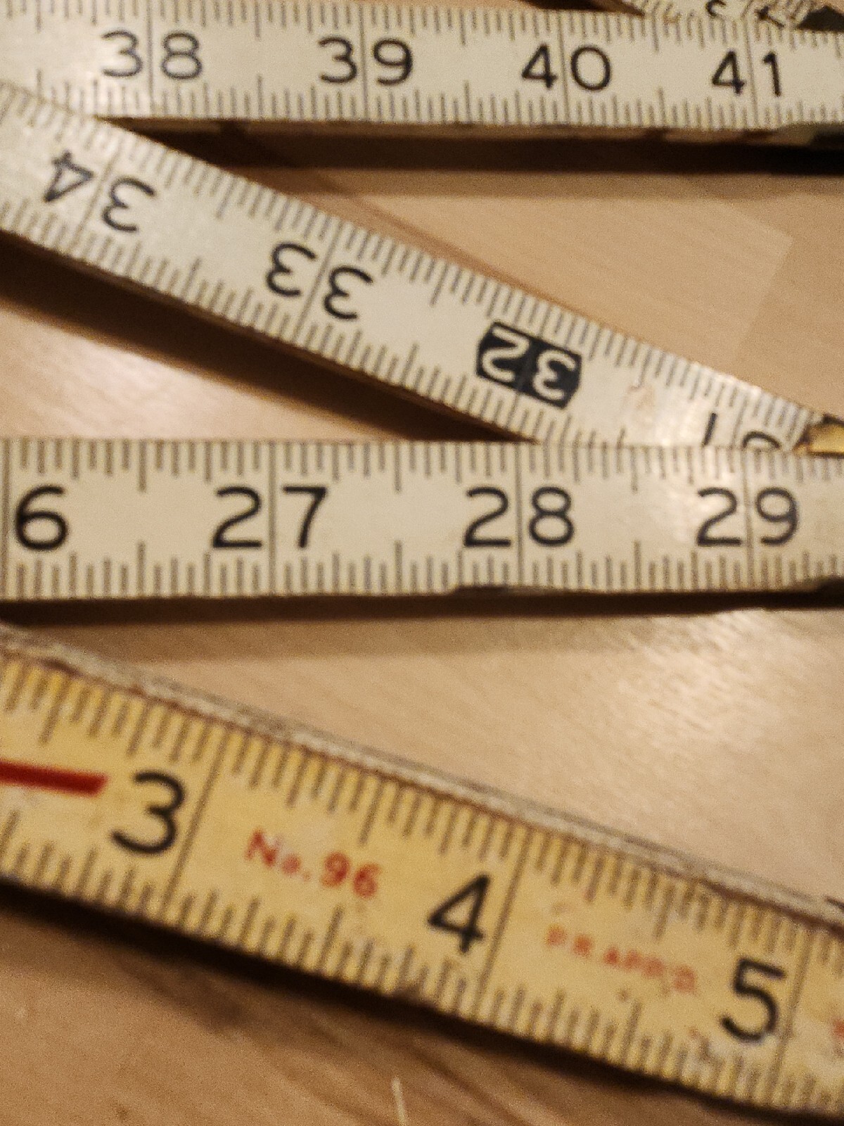 Lot of 2 Vtg Wood Folding Rulers Steelcraft Metric 79″ & STANLEY Handyman 6′