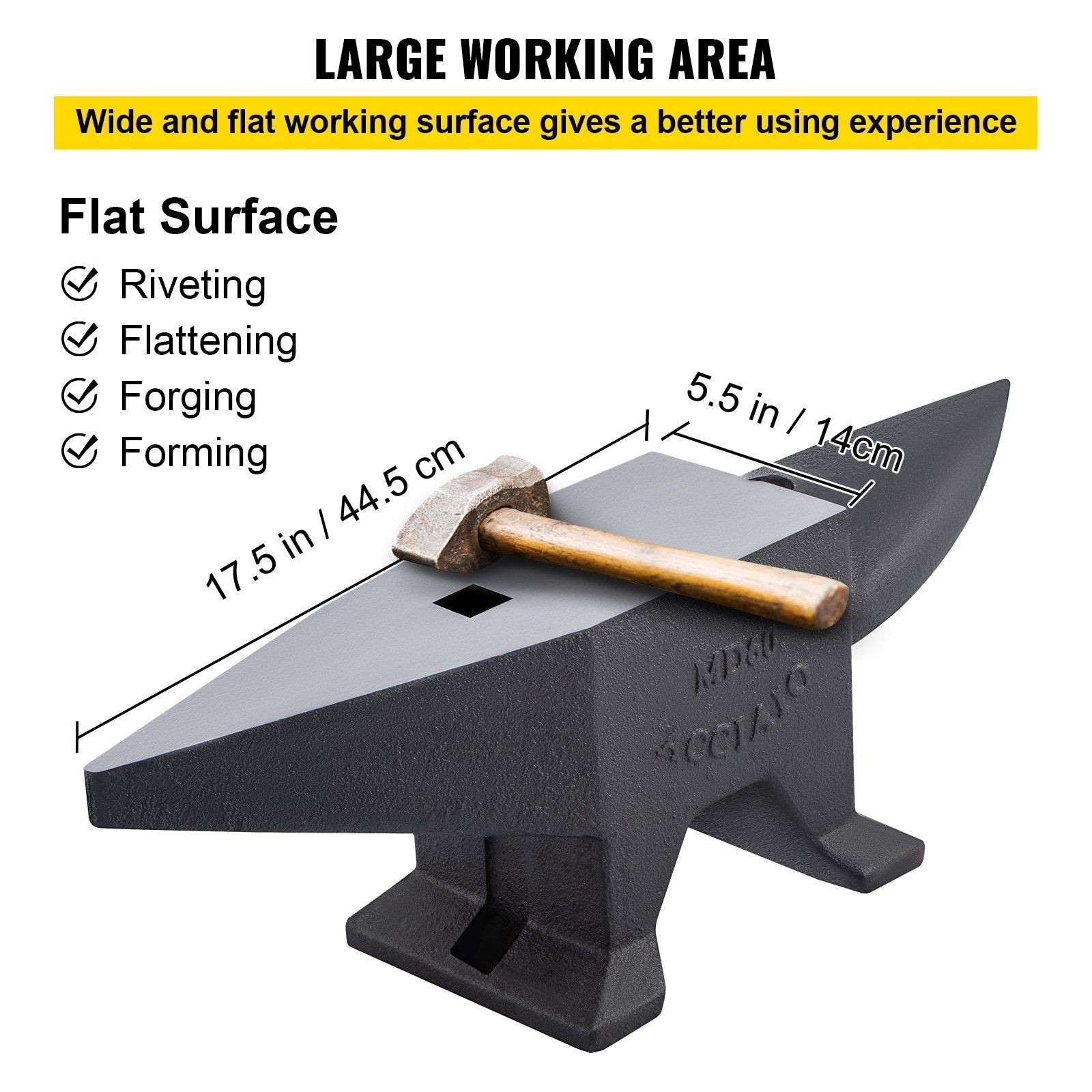 132lb Single Horn Cast Iron Anvil with Large Countertop & Stable Base