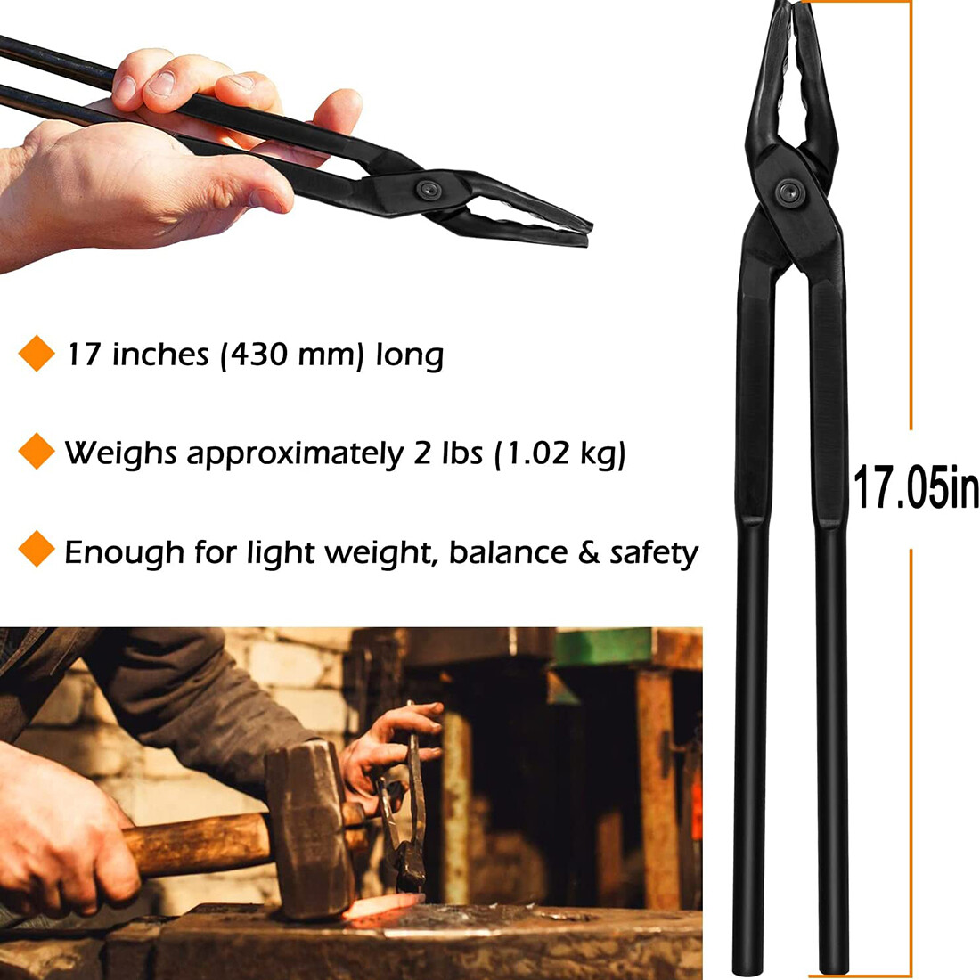 17″ Forge Wolf Jaw Blacksmithing Tongs For Beginner Bladesmiths Craftsmen Master