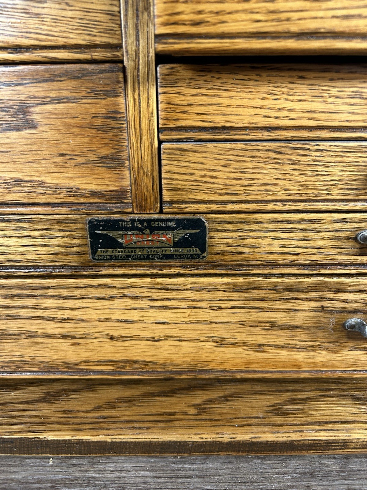 Antique Union Model B-20 7 Drawer Wooden Oak Toolbox Chest With Key Really Nice