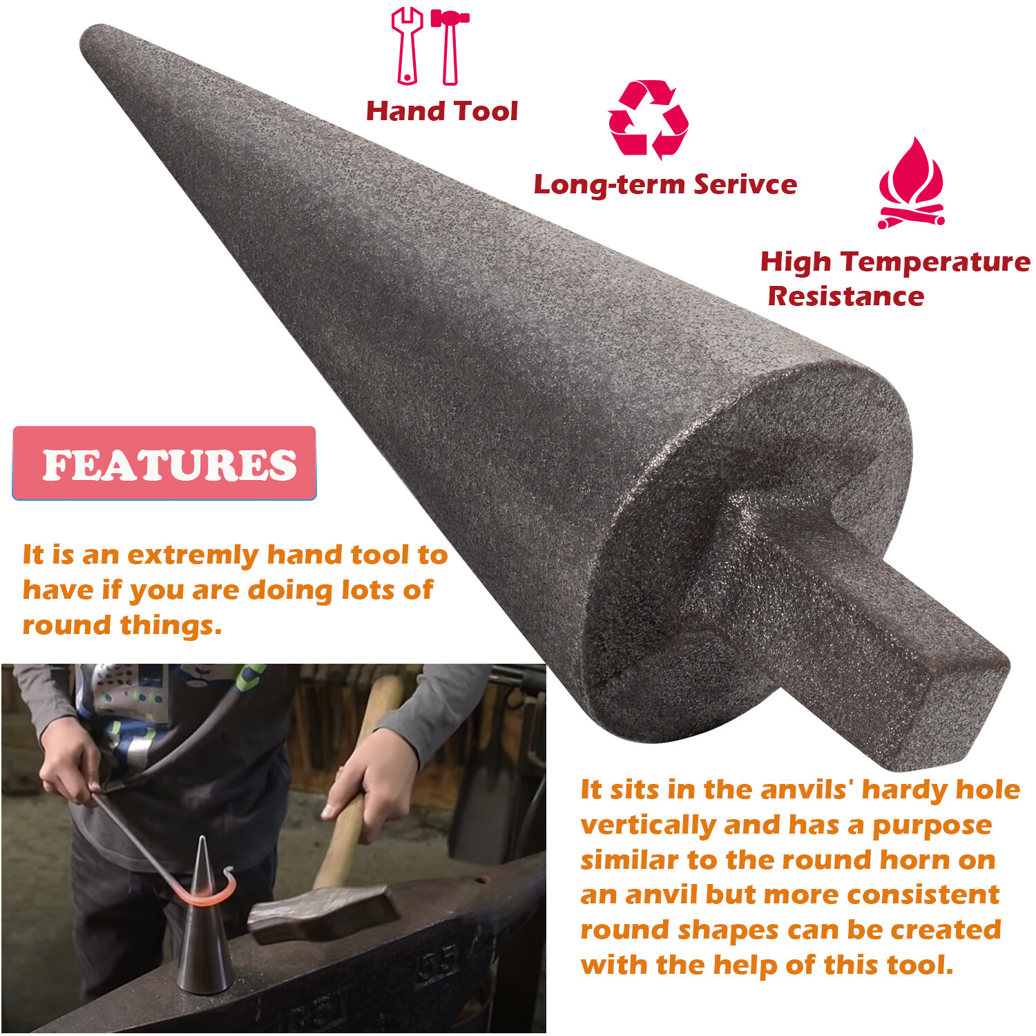 Blacksmith Anvil Mandrel Metal Forming Cone 1″ Hardy Tool
