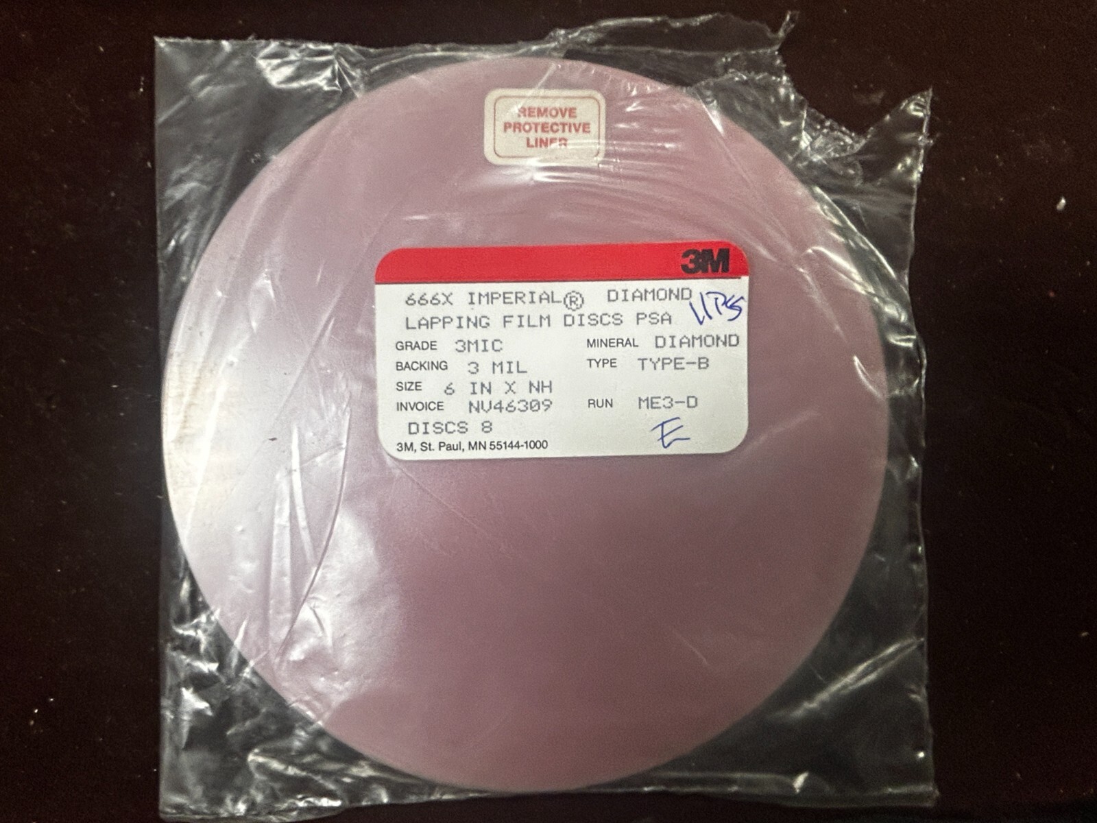 MACHINIST Unused 3M Imperial Diamond Lapping Film 3 Mic – 11 – 6″ Disks #E