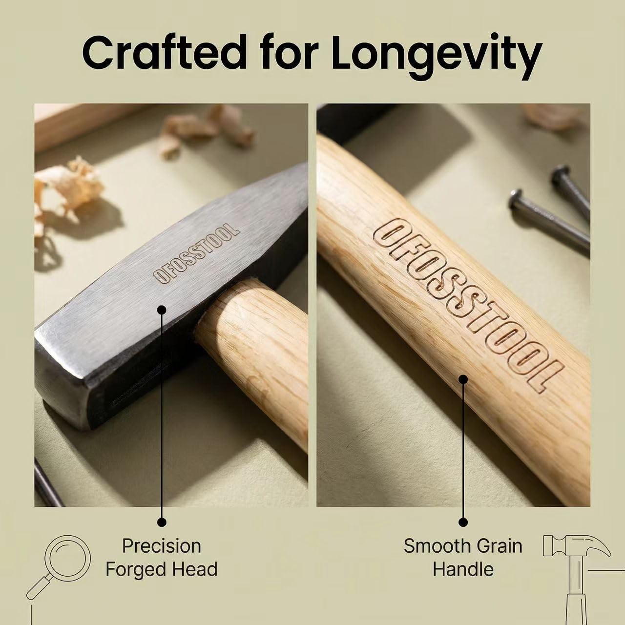 Engineers Hammer with Wood Handle and Alloy Steel Head, 11 OZ Mini Cross Peen…